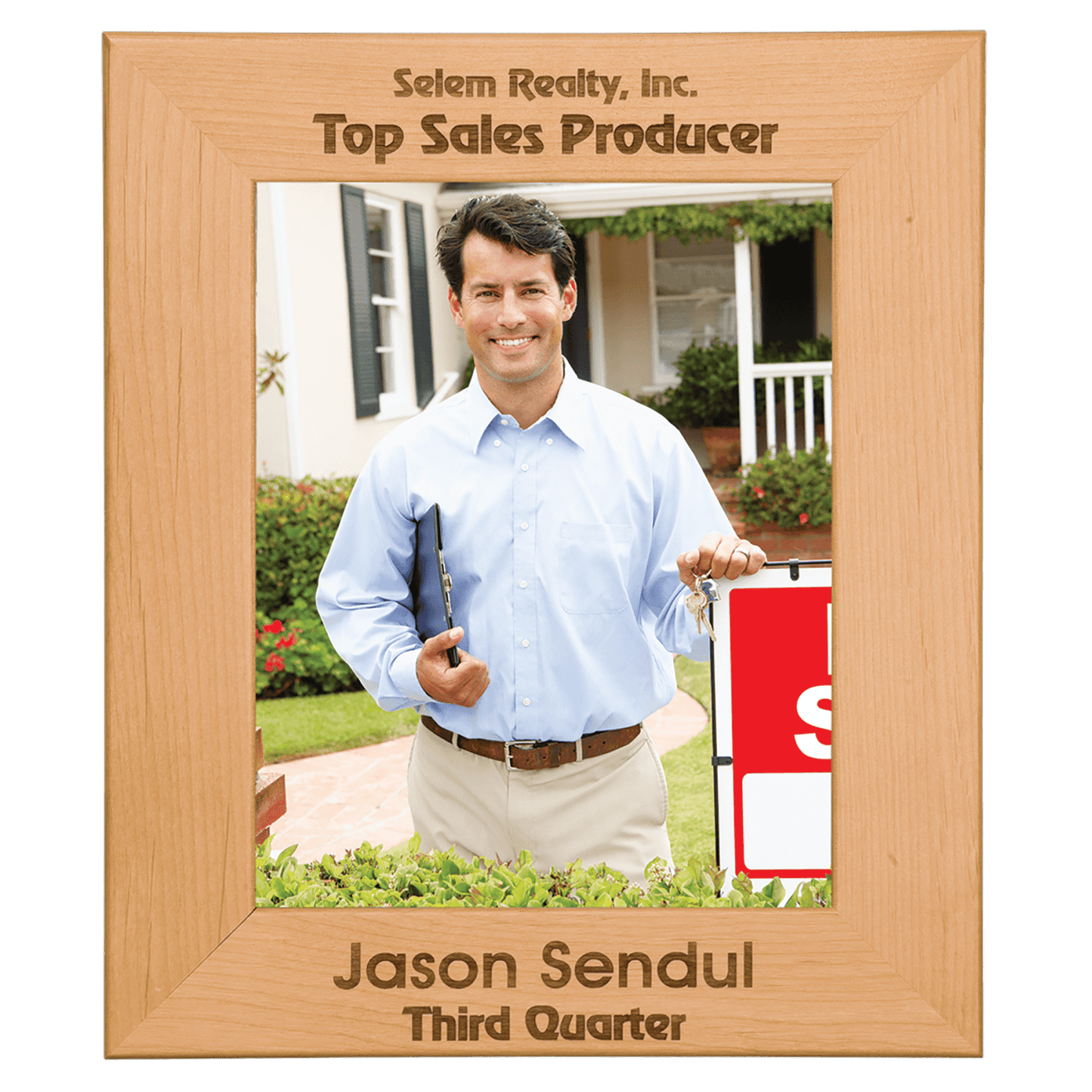 Personalized genuine red alder wood picture frame, custom engraved – 5 x 7 inch