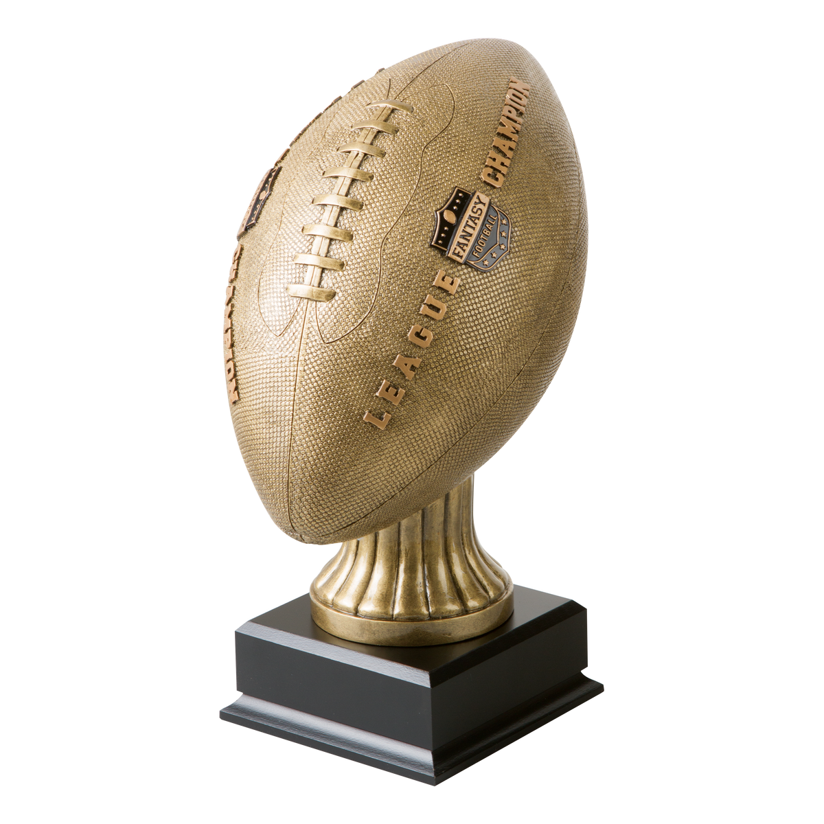 Bright gold fantasy football figure mounted on a weighted black base, 10 and a half inches overall