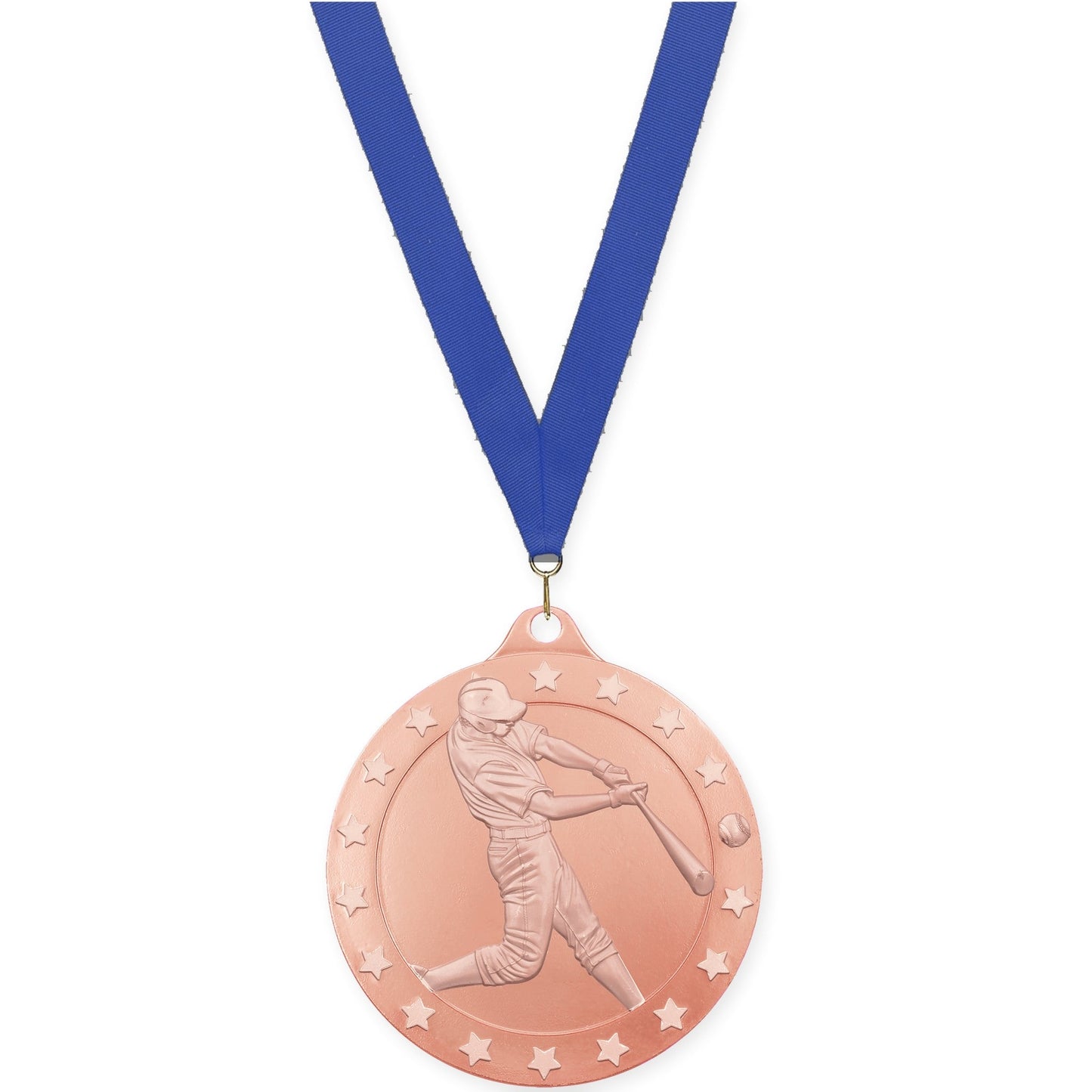 2 inch baseball Radiance medal in bronze with Blue neck ribbon