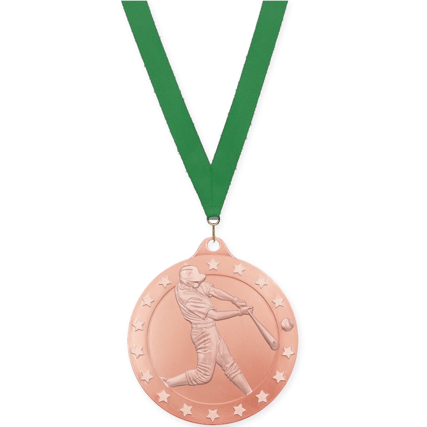 2 inch baseball Radiance medal in bronze with Green neck ribbon