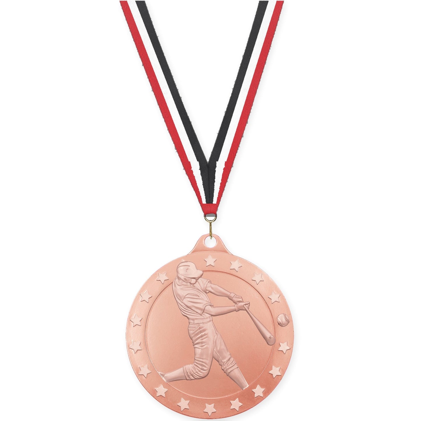 2 inch baseball Radiance medal in bronze with Red White Black neck ribbon