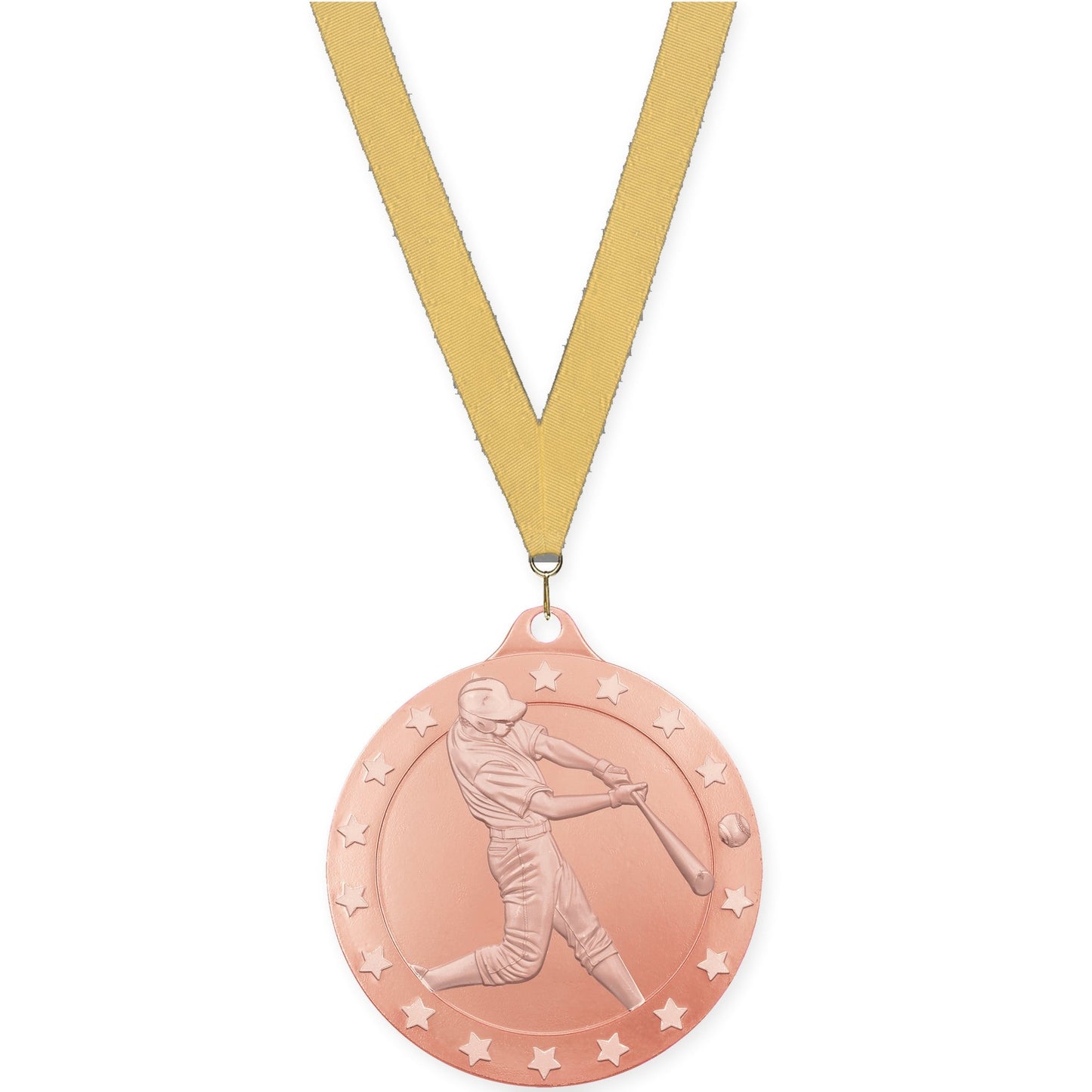 2 inch baseball Radiance medal in bronze with Gold Metallic neck ribbon