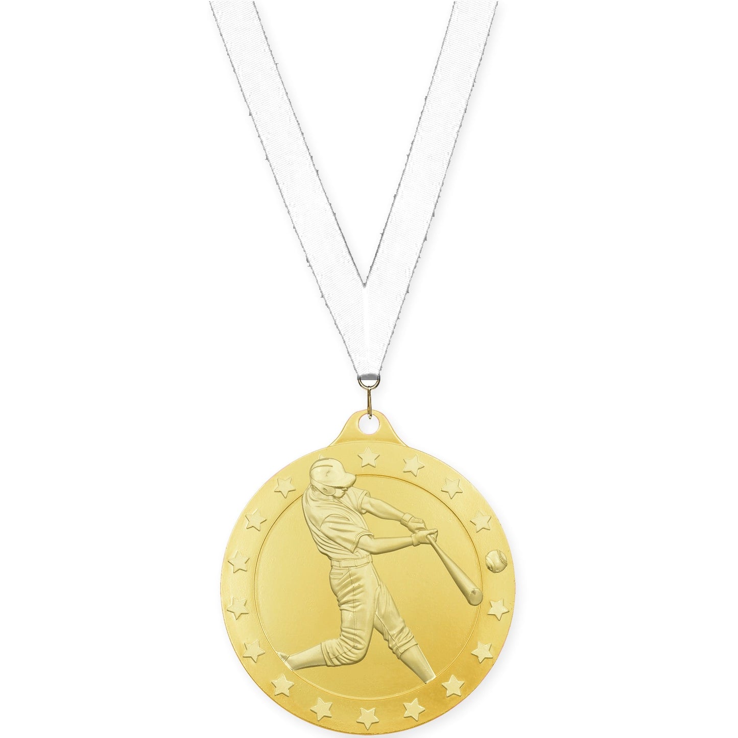 2 inch baseball Radiance medal in gold with White neck ribbon