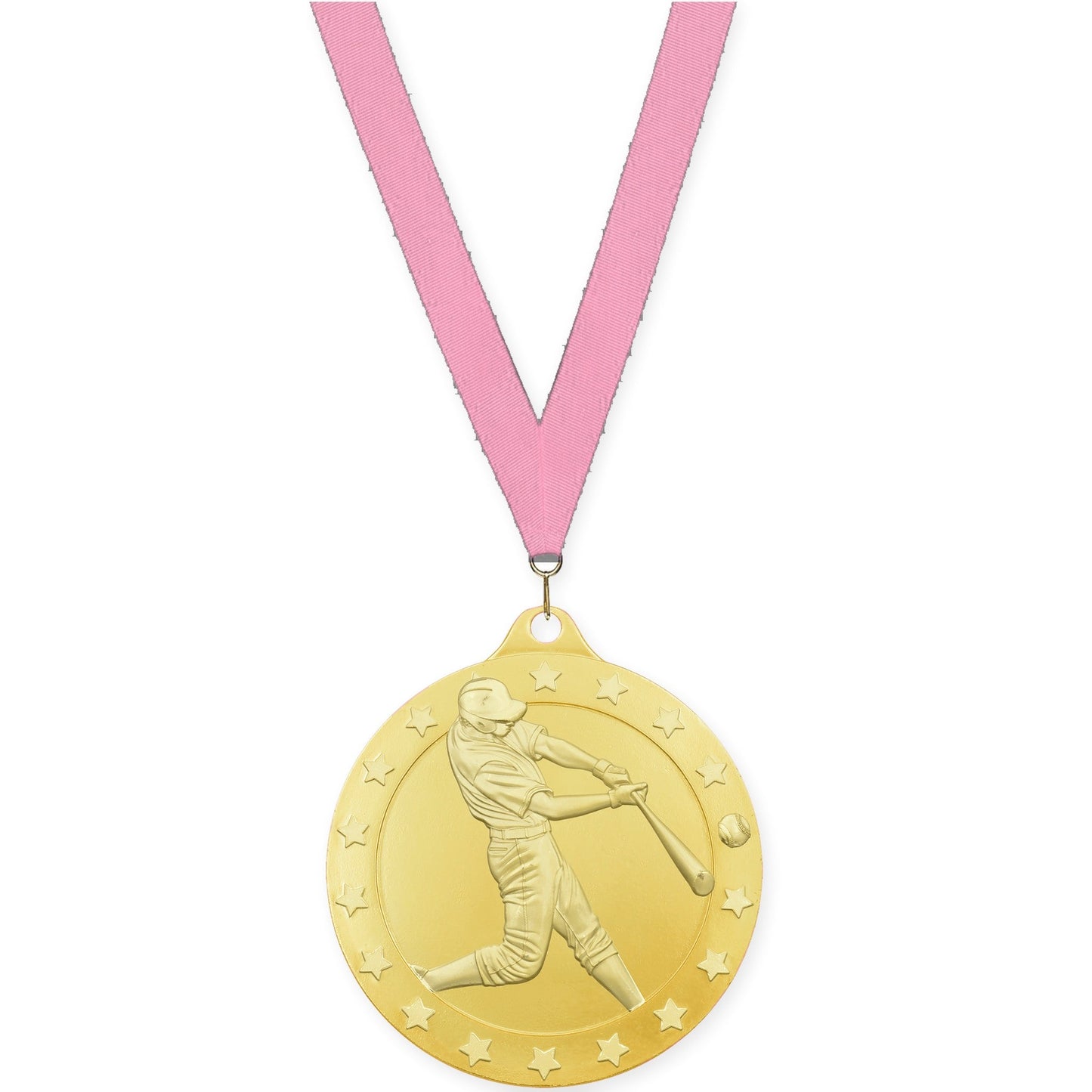 2 inch baseball Radiance medal in gold with Pink neck ribbon