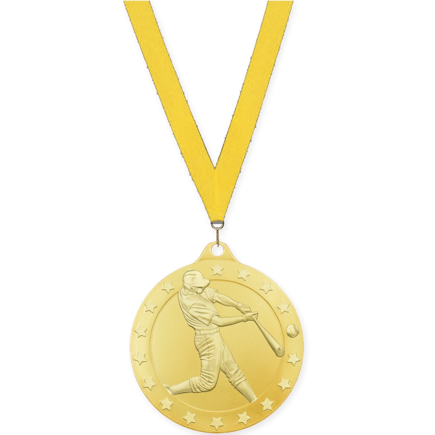 2 inch baseball Radiance medal in gold with Yellow neck ribbon
