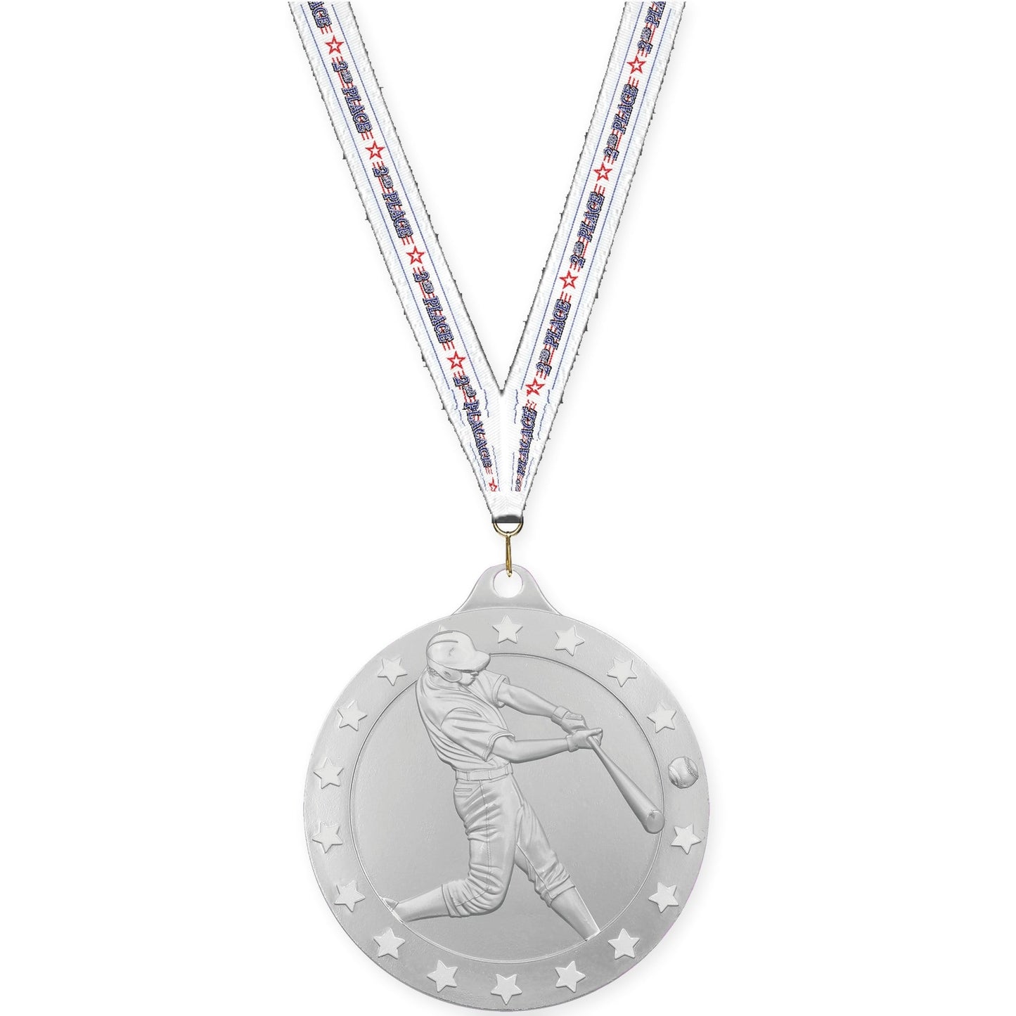 2 inch baseball Radiance medal in silver with 2nd Place neck ribbon