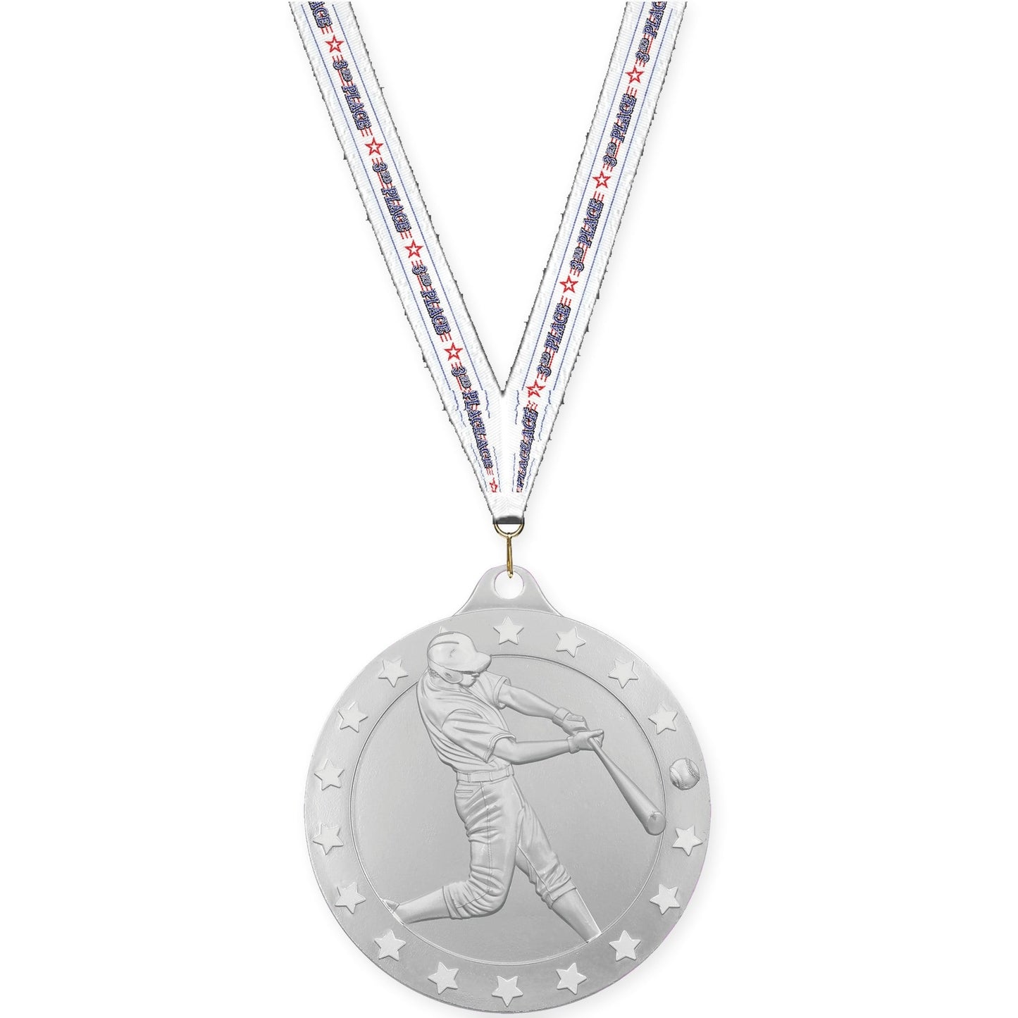 2 inch baseball Radiance medal in silver with 3rd Place neck ribbon