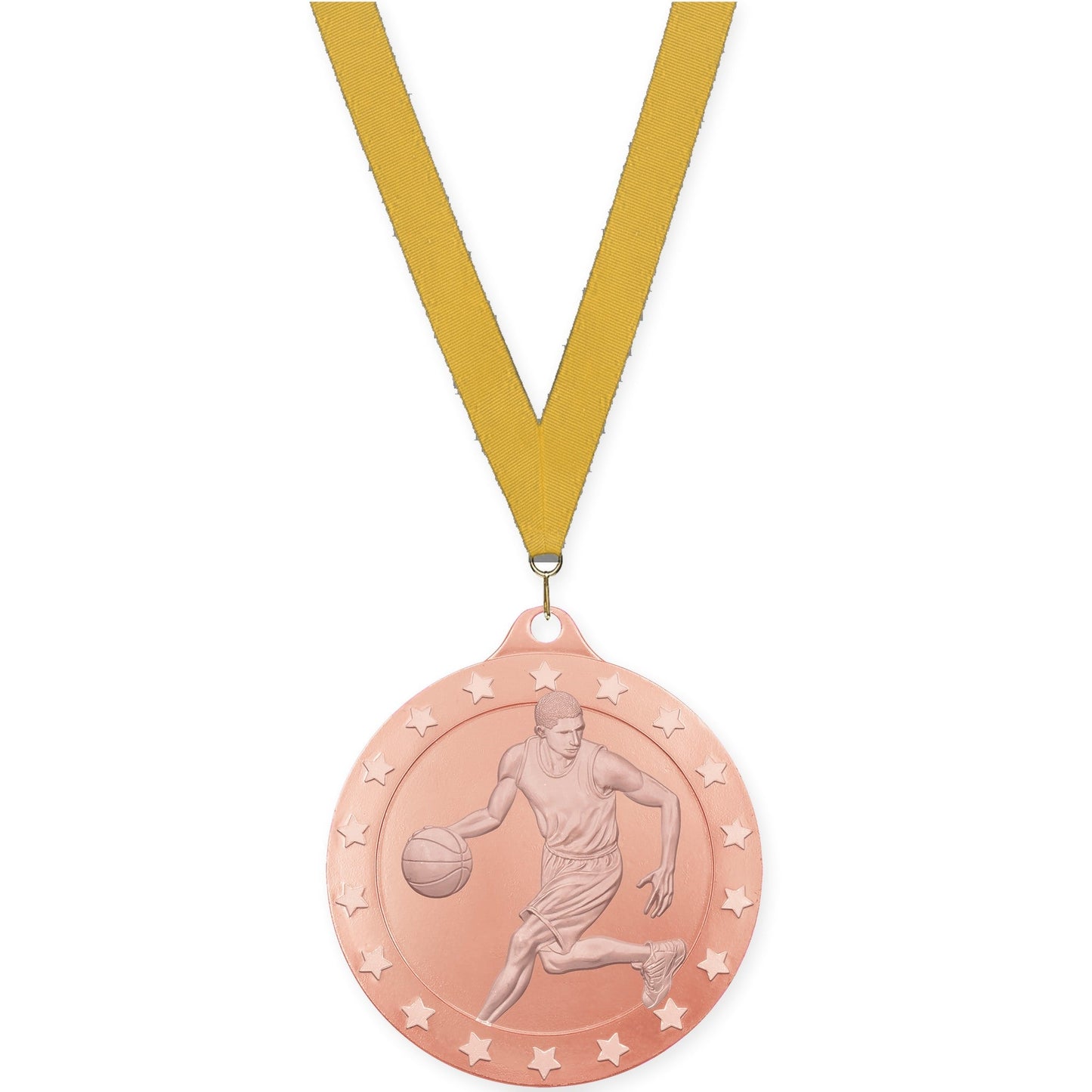 2 inch male basketball Radiance medal in bronze with Gold neck ribbon