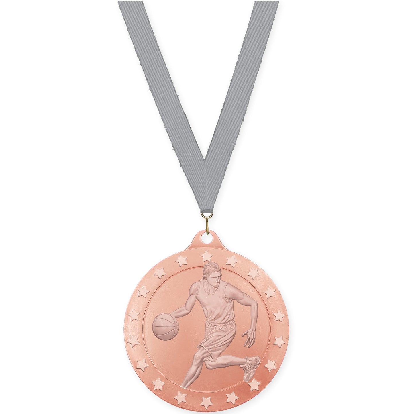 2 inch male basketball Radiance medal in bronze with Gray neck ribbon
