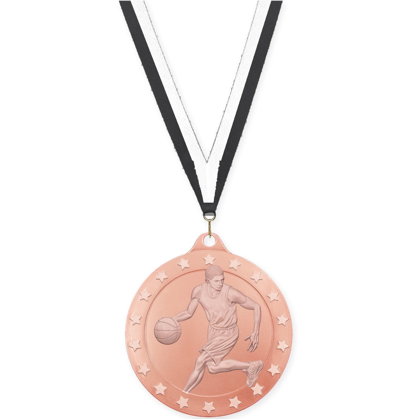 2 inch male basketball Radiance medal in bronze with Black White neck ribbon