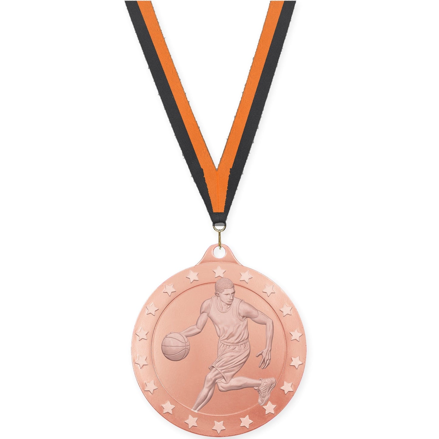 2 inch male basketball Radiance medal in bronze with Black Orange neck ribbon