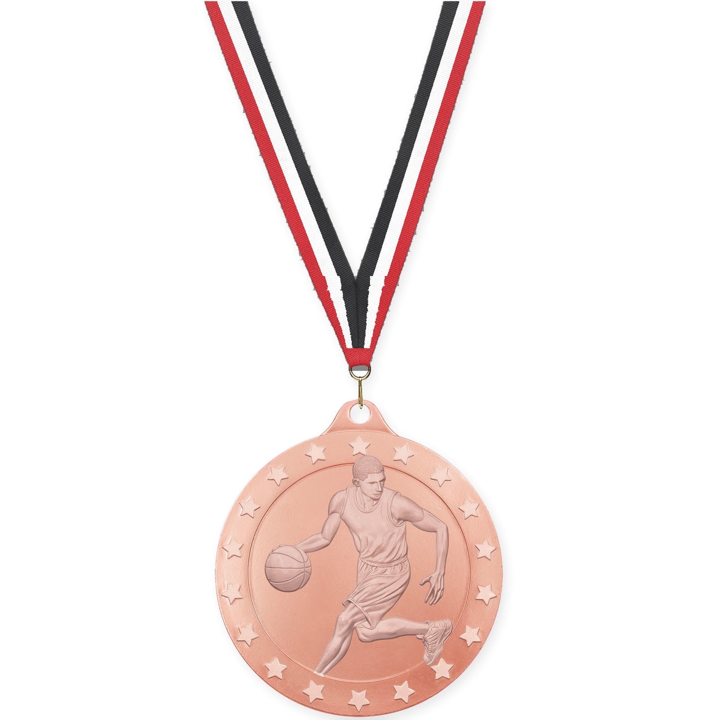 2 inch male basketball Radiance medal in bronze with Red White Black neck ribbon