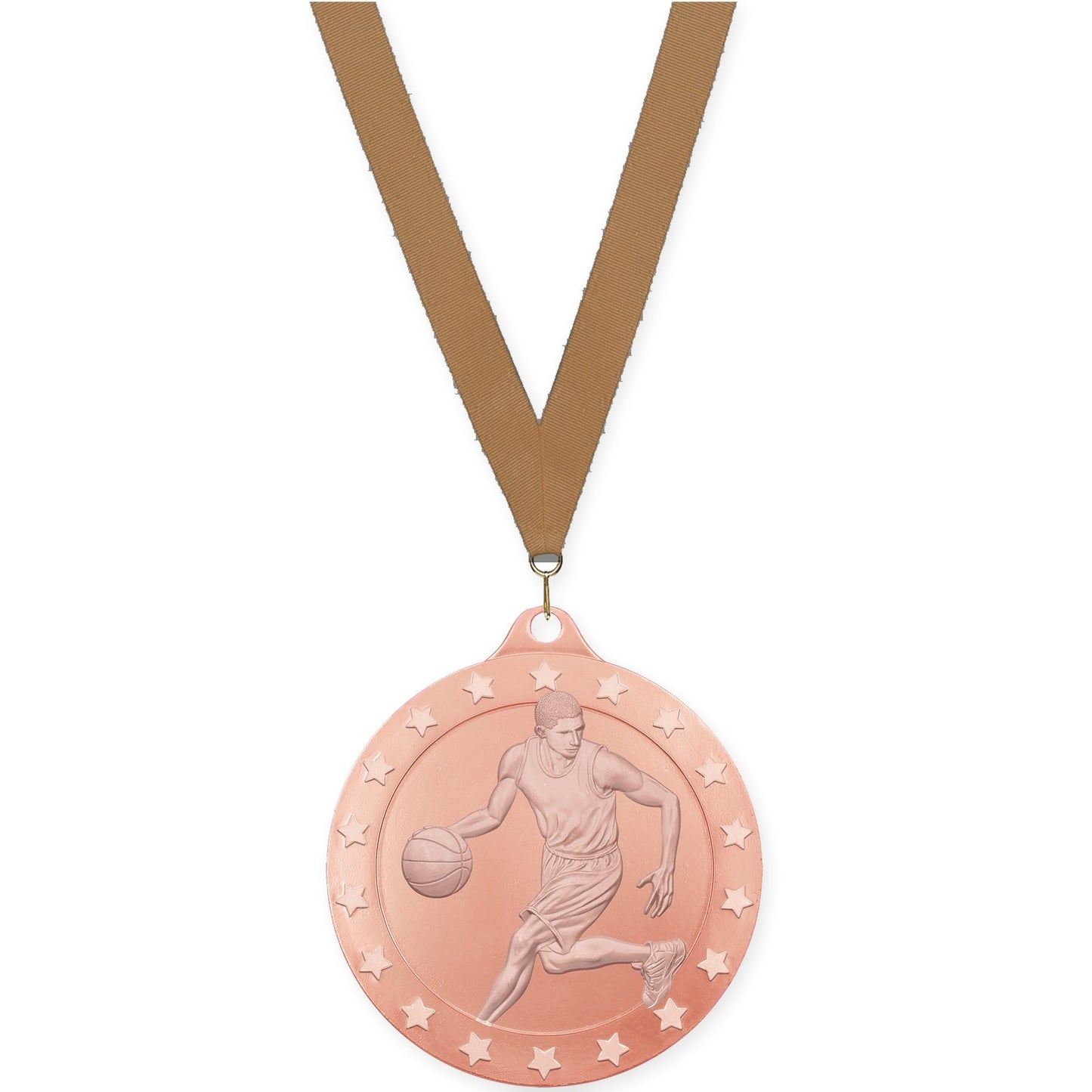 2 inch male basketball Radiance medal in bronze with Bronze Metallic neck ribbon