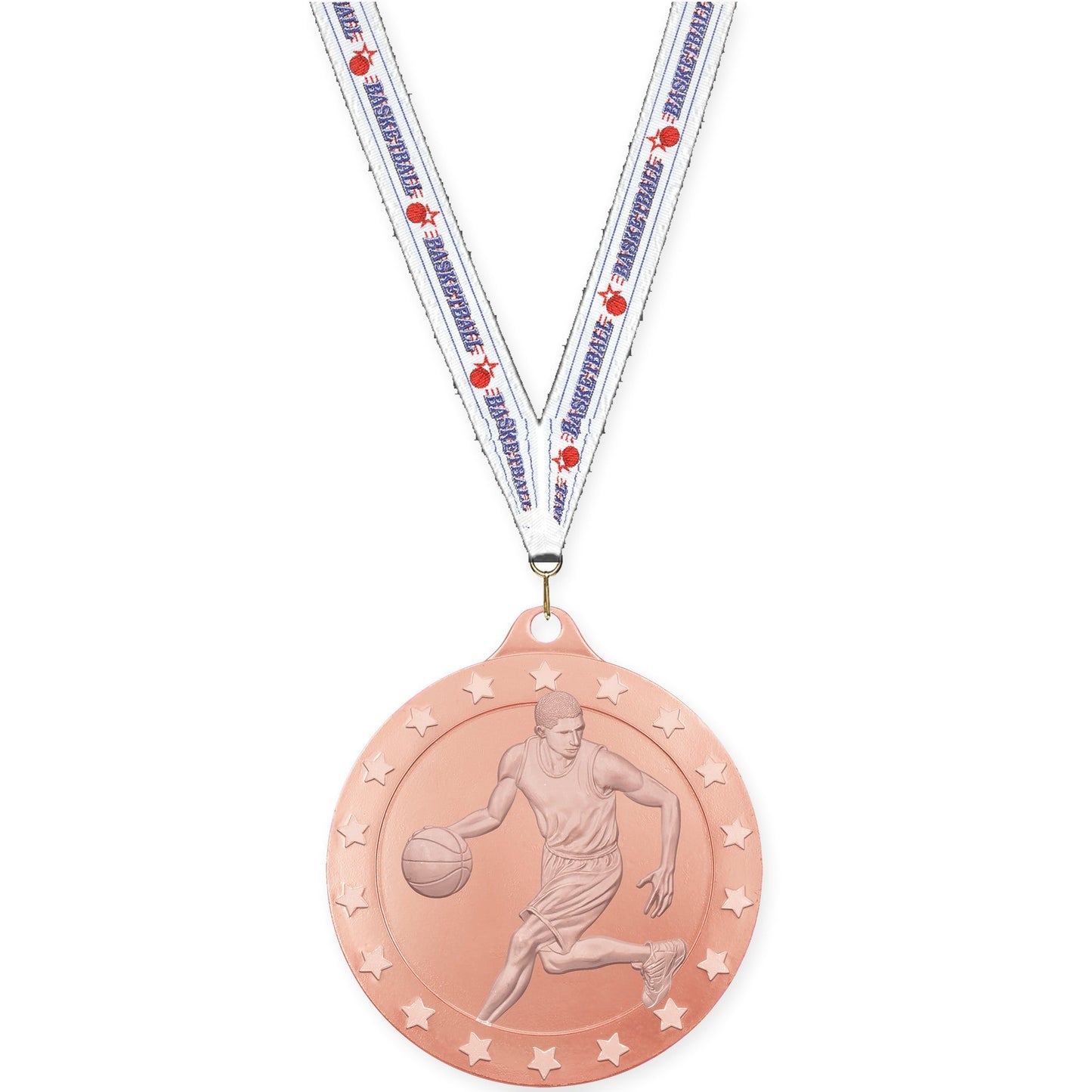 2 inch male basketball Radiance medal in bronze with Basketball neck ribbon