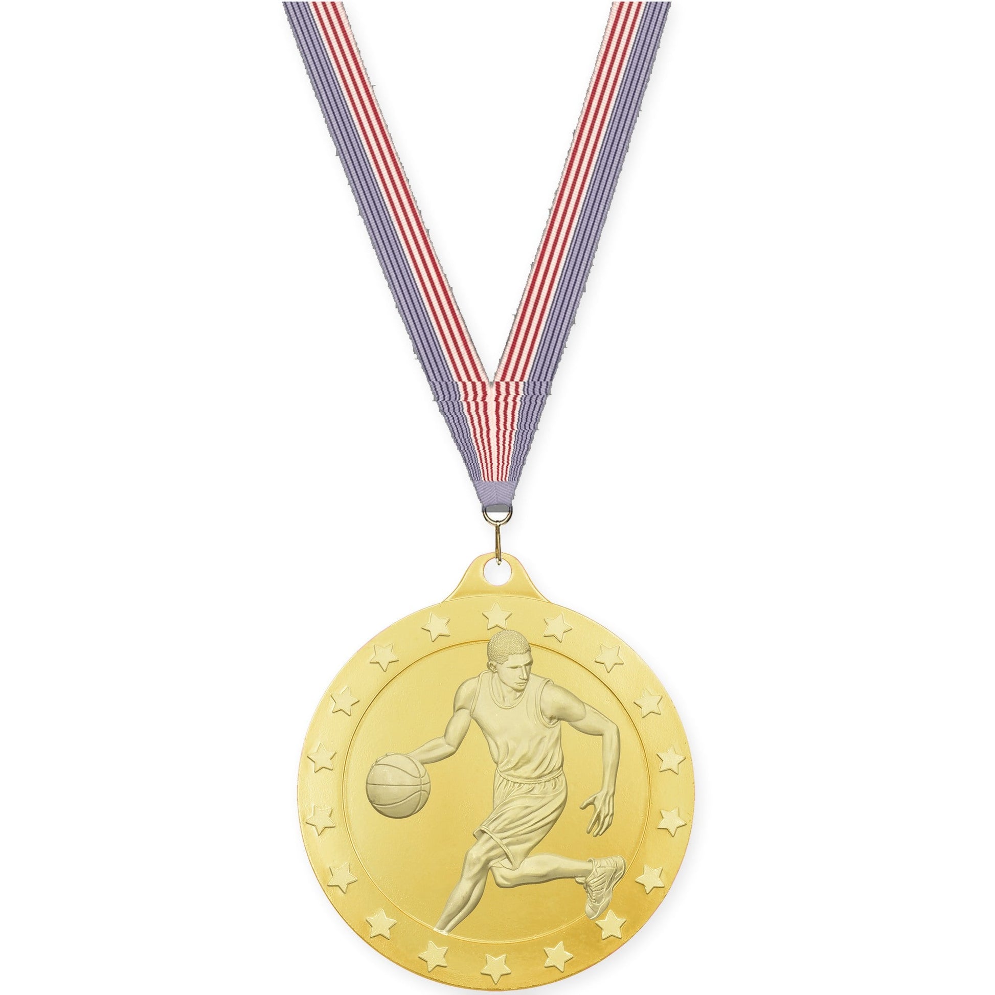 2 inch male basketball Radiance medal in gold with USA Flag neck ribbon