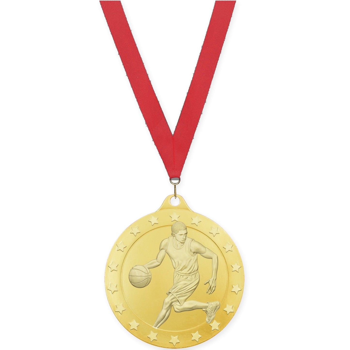 2 inch male basketball Radiance medal in gold with Red neck ribbon
