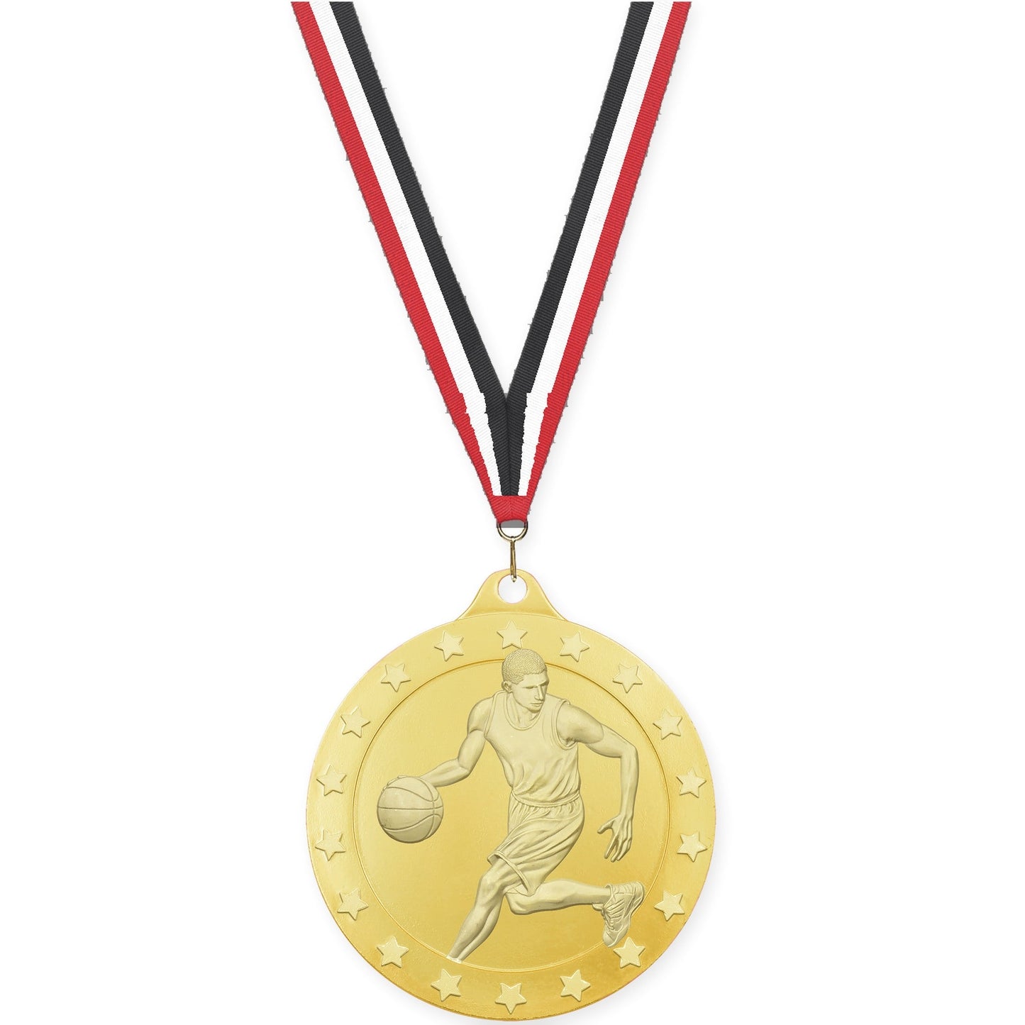 2 inch male basketball Radiance medal in gold with Red White Black neck ribbon