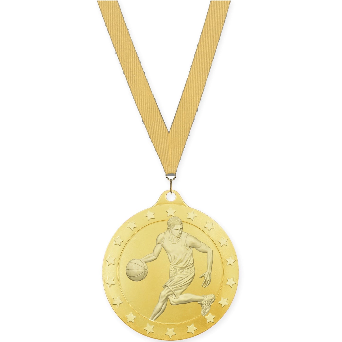 2 inch male basketball Radiance medal in gold with Gold Metallic neck ribbon