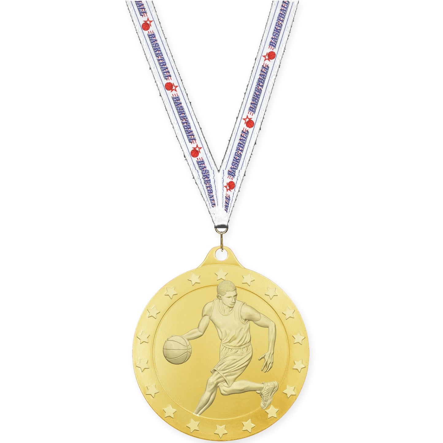 2 inch male basketball Radiance medal in gold with Basketball neck ribbon