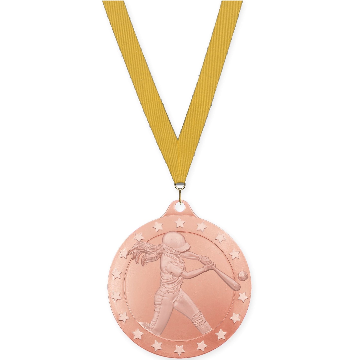 2 inch softball Radiance medal in bronze with Gold neck ribbon