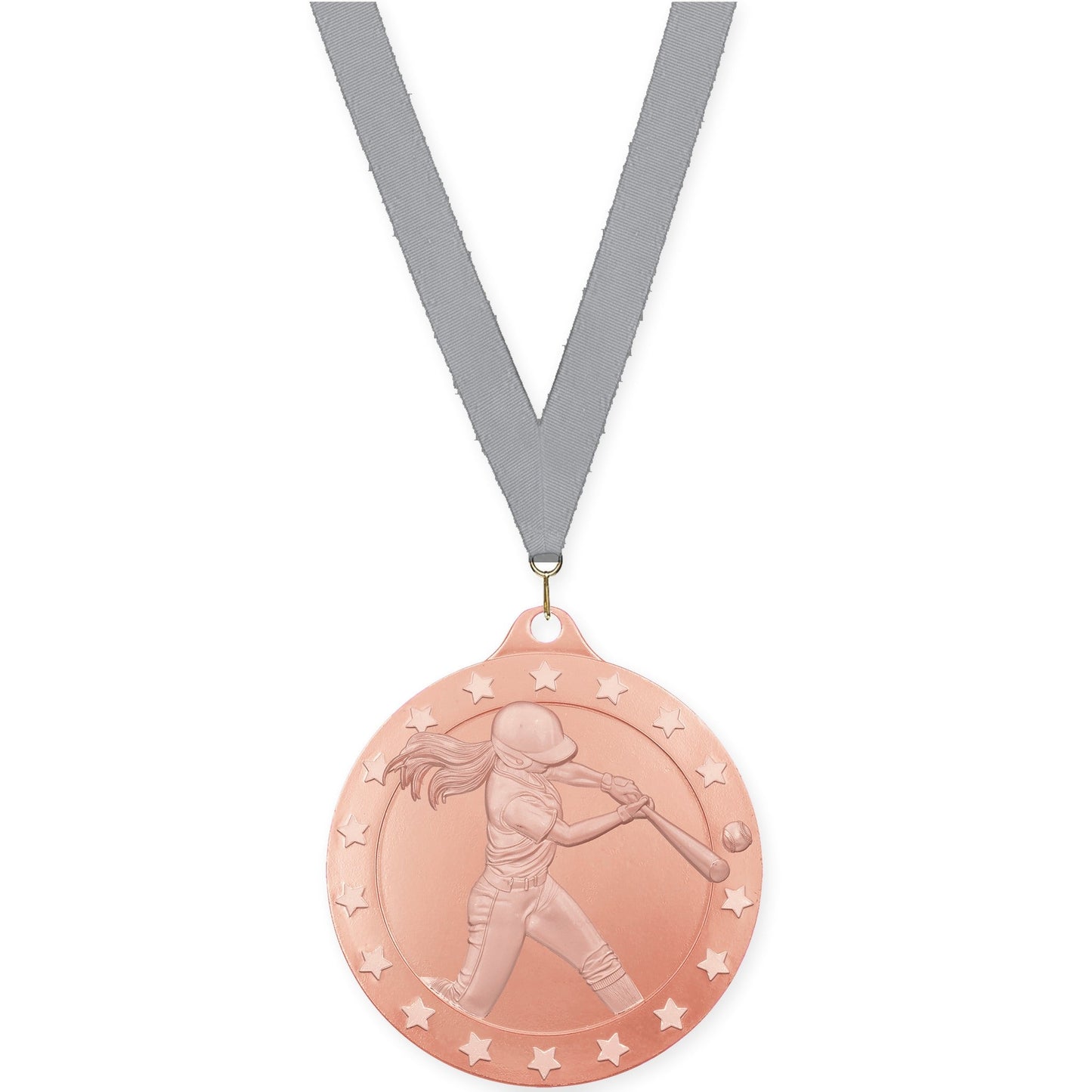2 inch softball Radiance medal in bronze with Gray neck ribbon