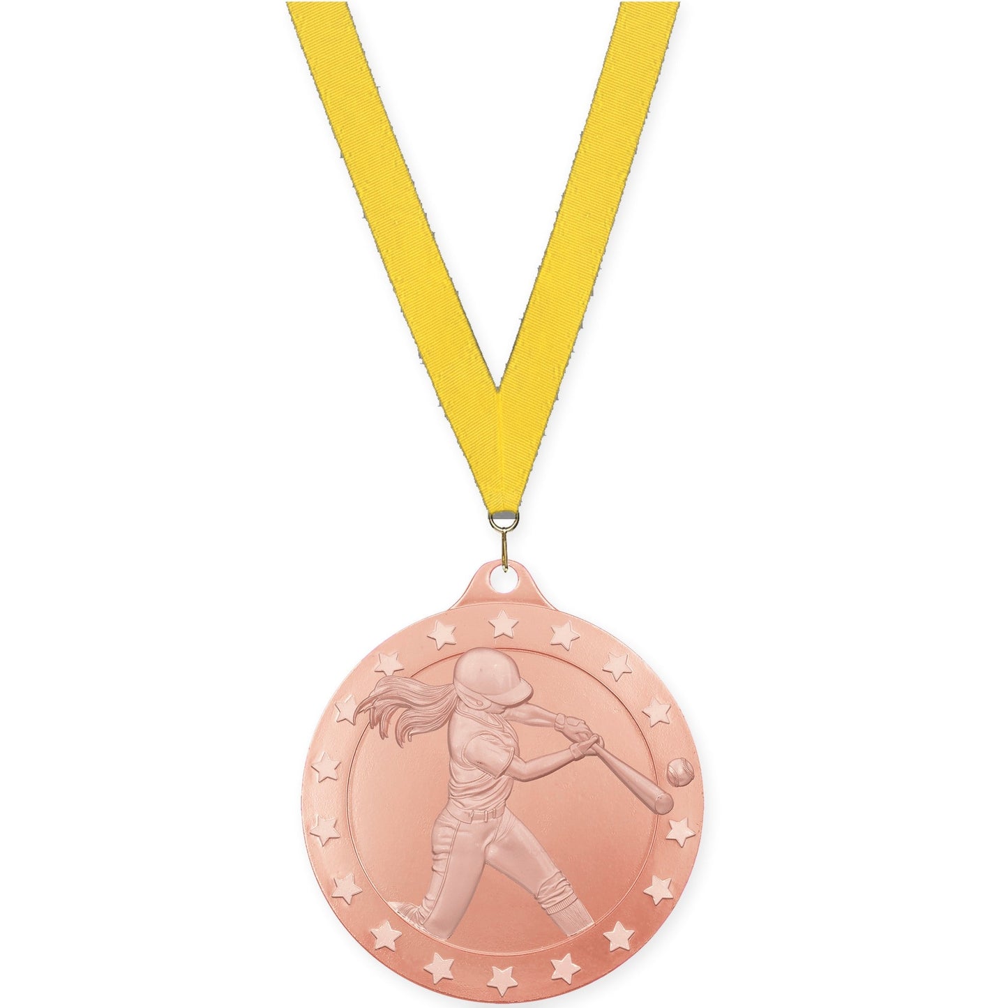 2 inch softball Radiance medal in bronze with Yellow neck ribbon