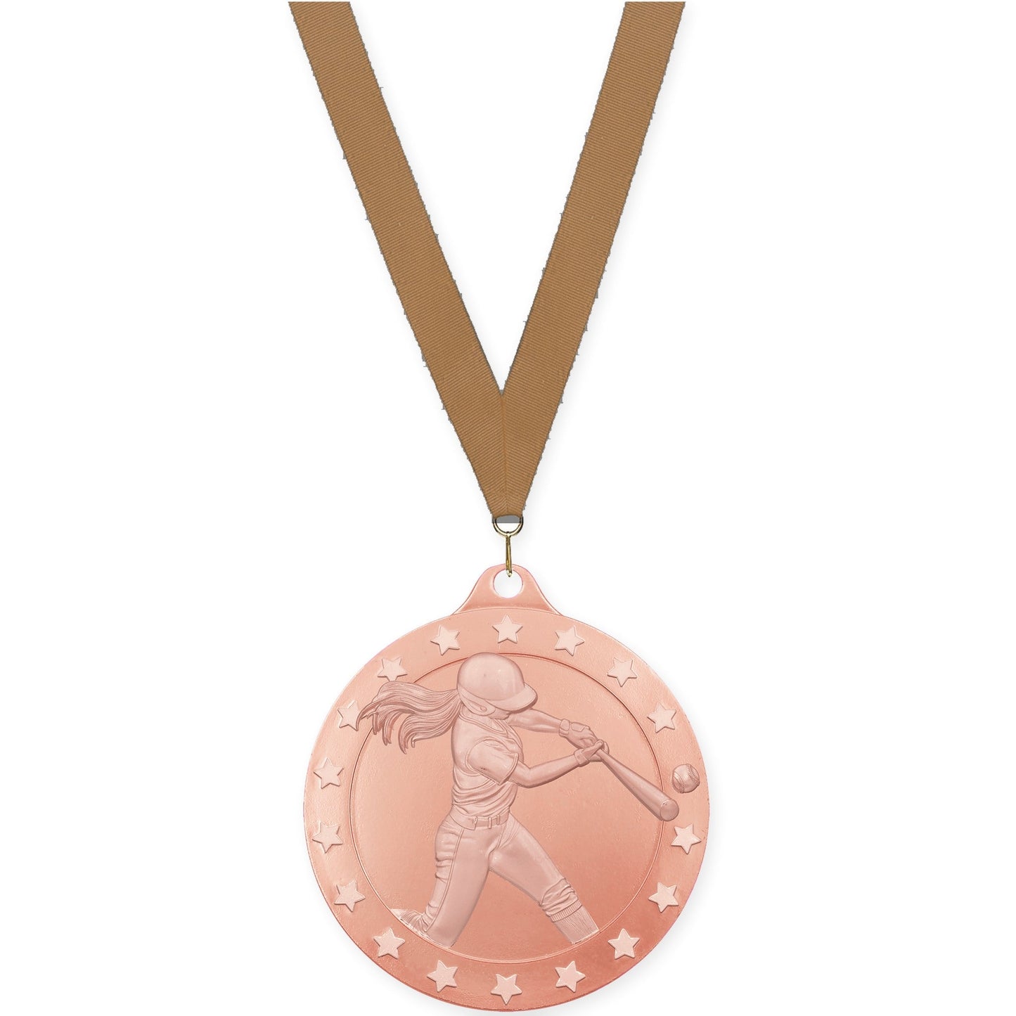 2 inch softball Radiance medal in bronze with Bronze Metallic neck ribbon