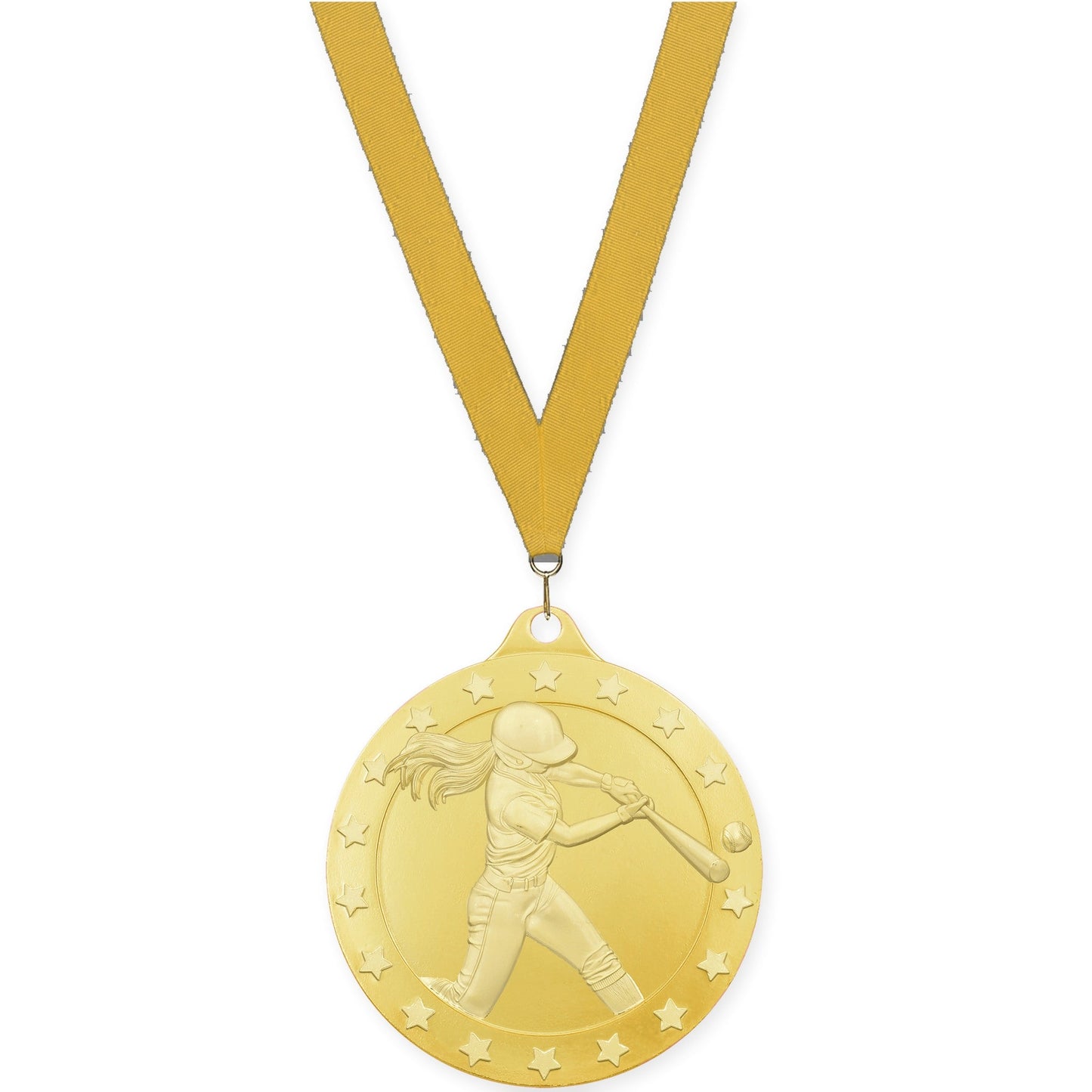 2 inch softball Radiance medal in gold with Gold neck ribbon