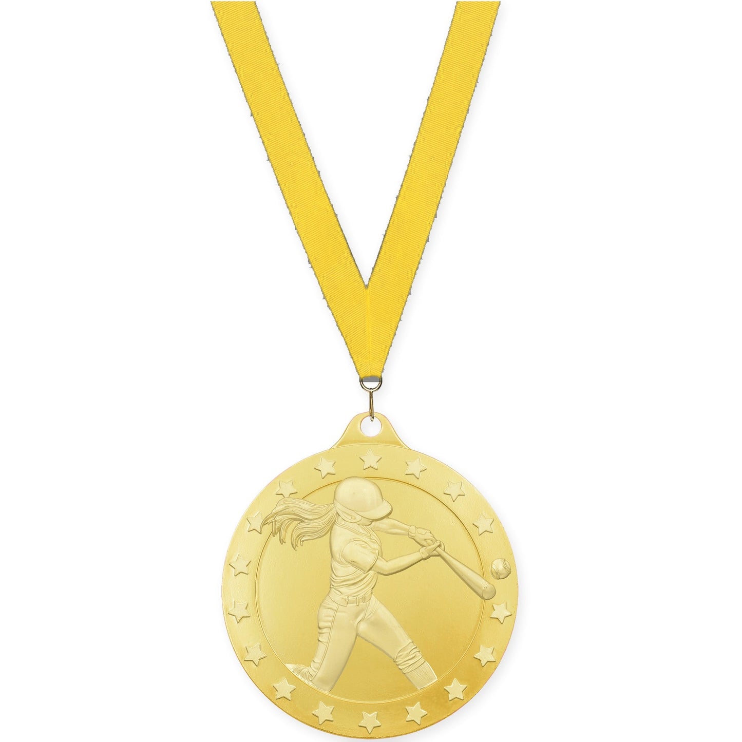 2 inch softball Radiance medal in gold with Yellow neck ribbon