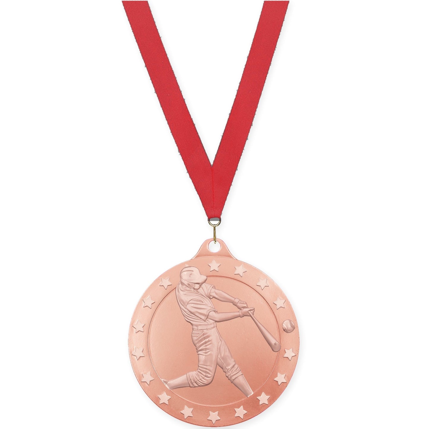 2 3/4 inch baseball Radiance medal in bronze with Red neck ribbon