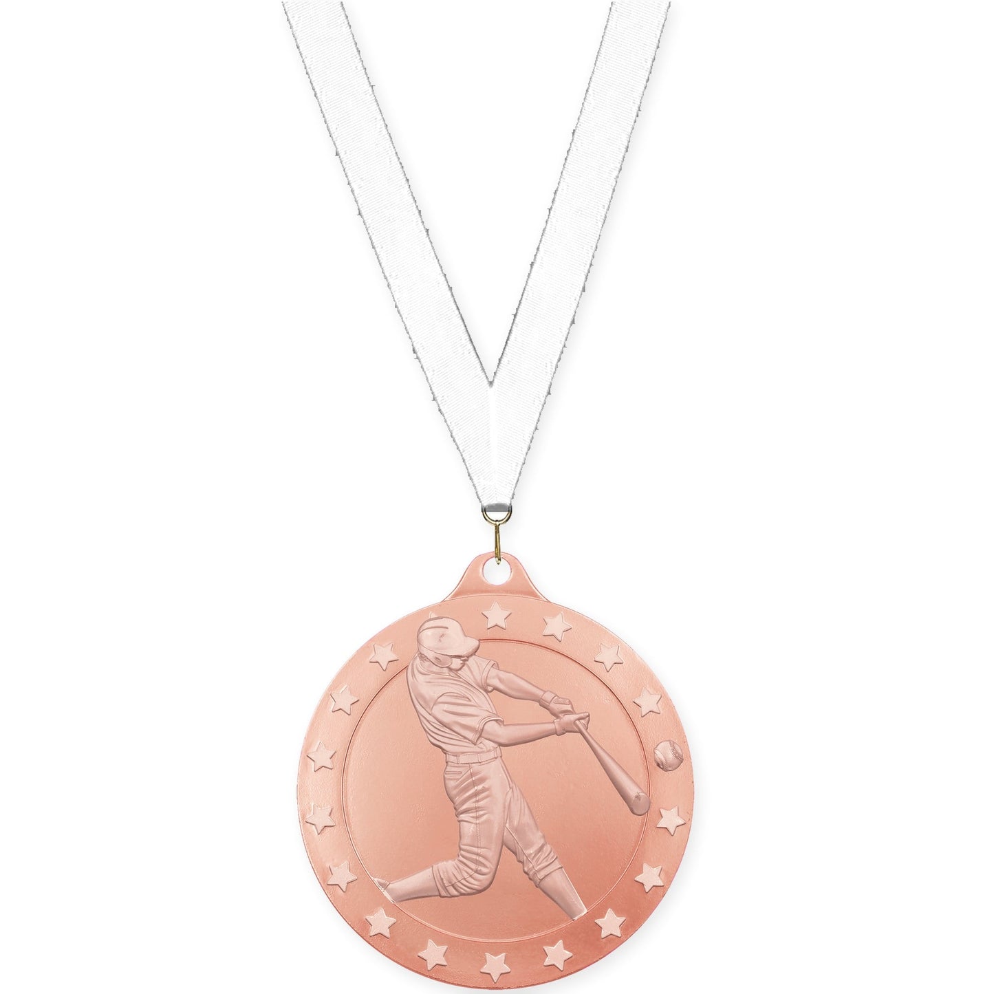 2 3/4 inch baseball Radiance medal in bronze with White neck ribbon