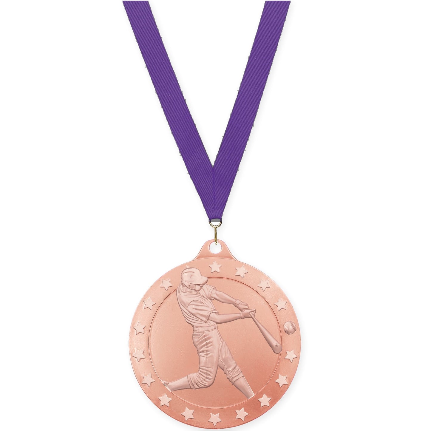 2 3/4 inch baseball Radiance medal in bronze with Purple neck ribbon