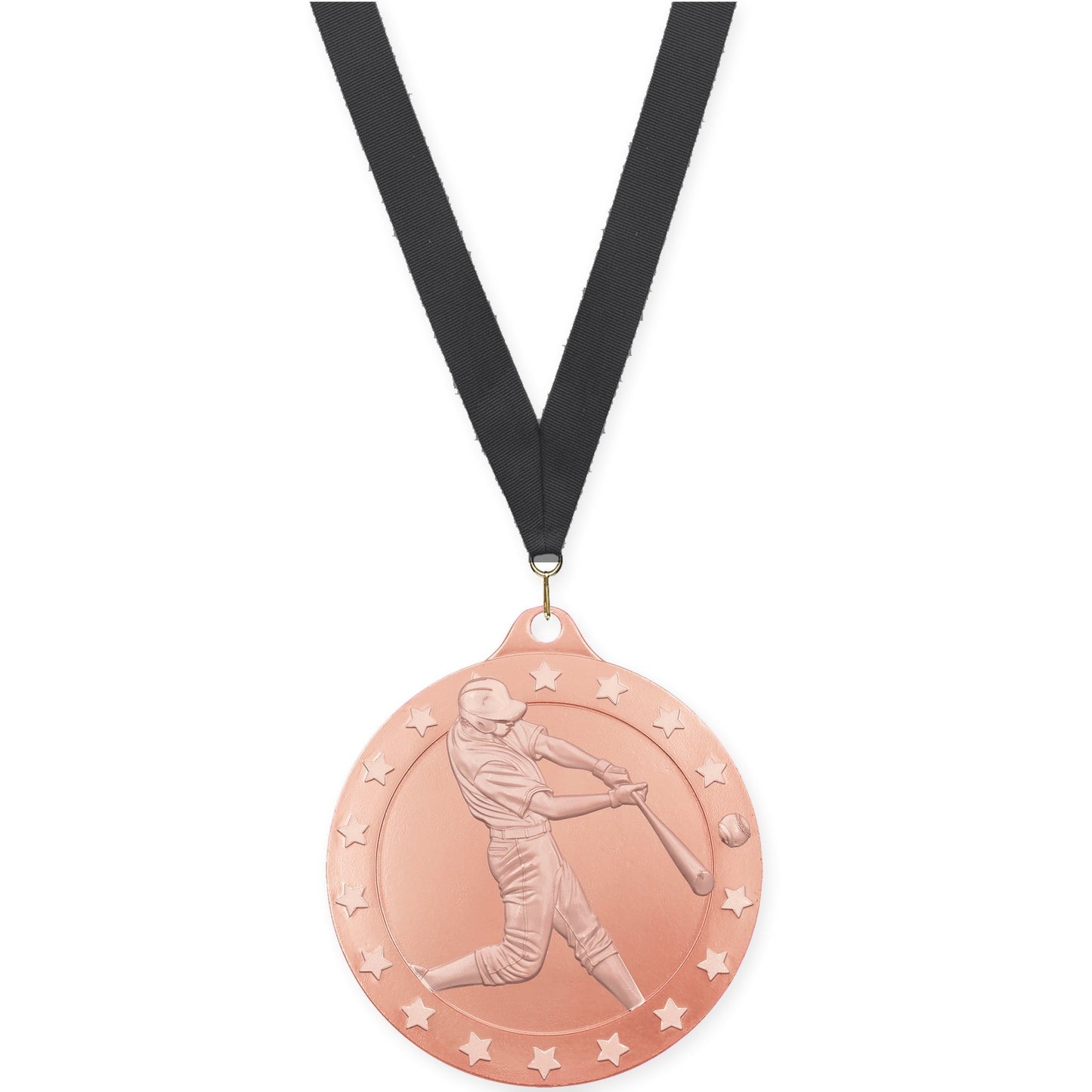 2 3/4 inch baseball Radiance medal in bronze with Black neck ribbon
