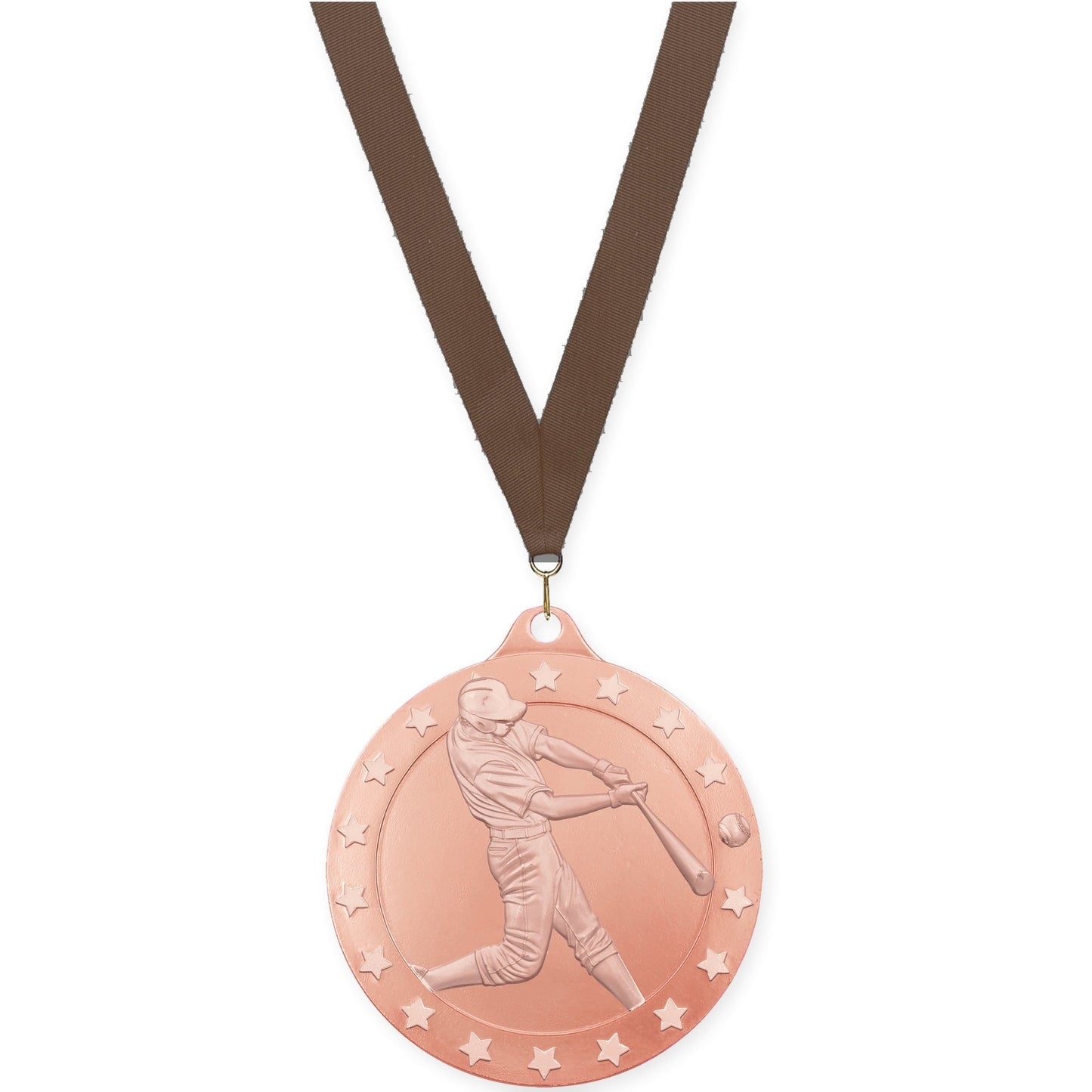 2 3/4 inch baseball Radiance medal in bronze with Brown neck ribbon