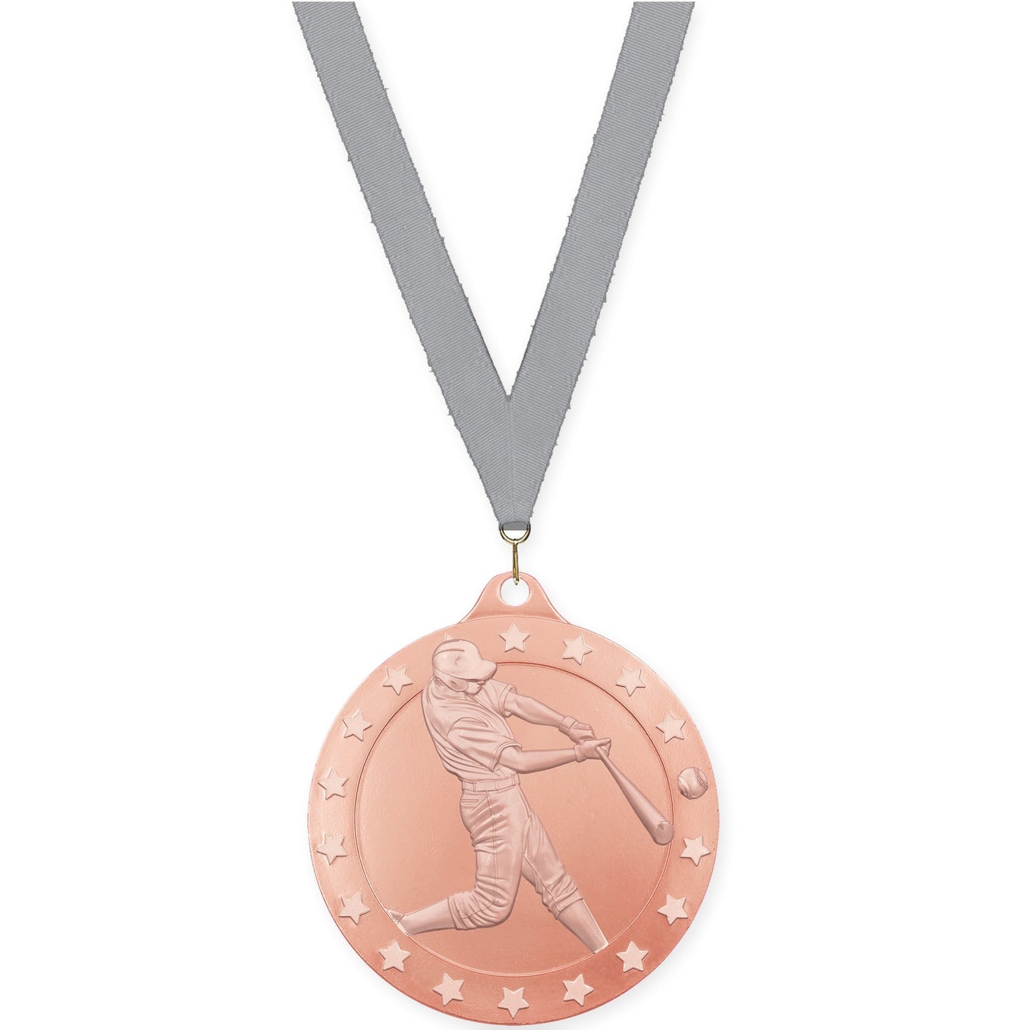 2 3/4 inch baseball Radiance medal in bronze with Gray neck ribbon