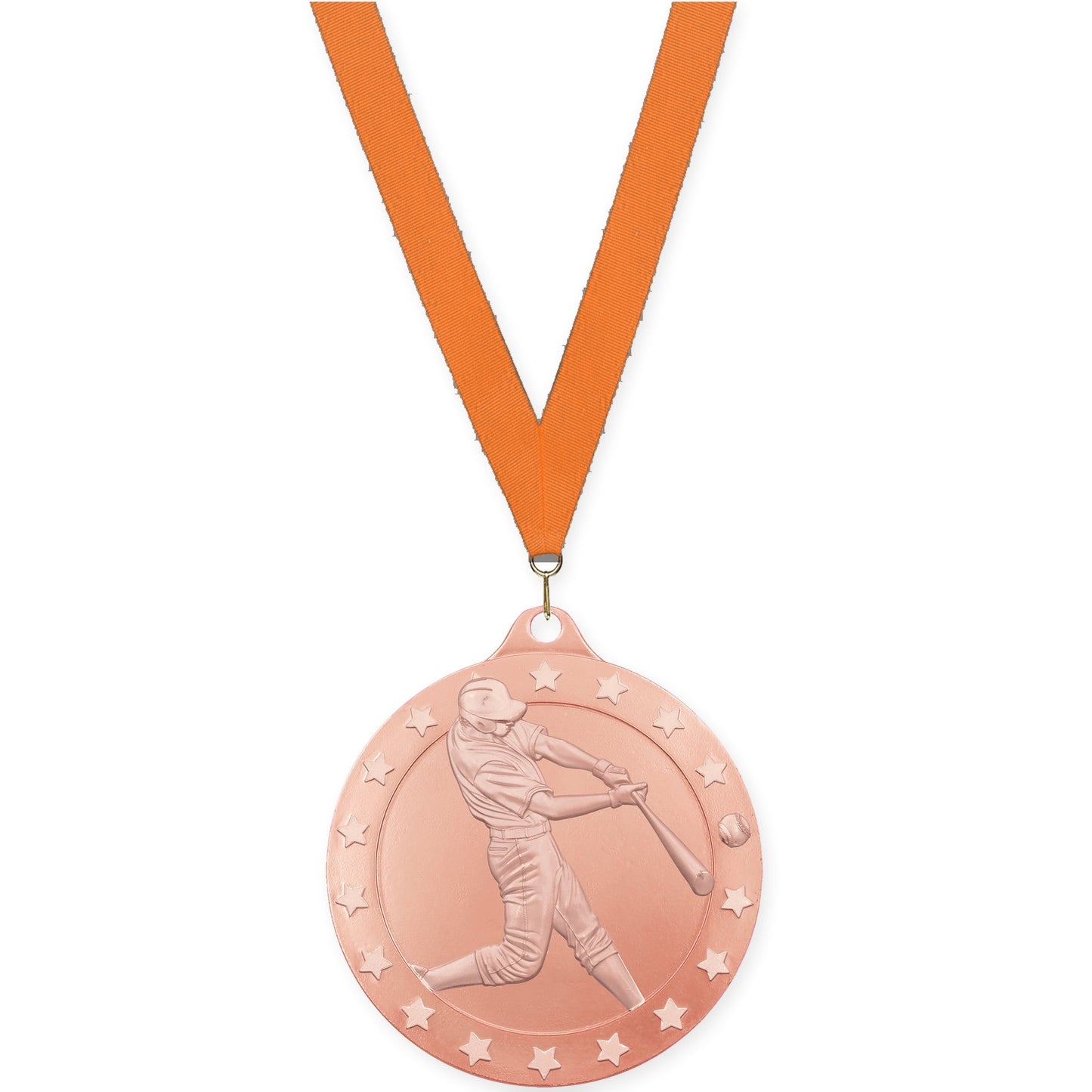 2 3/4 inch baseball Radiance medal in bronze with Orange neck ribbon