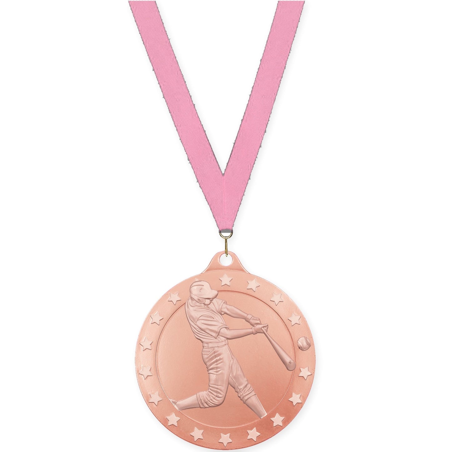 2 3/4 inch baseball Radiance medal in bronze with Pink neck ribbon
