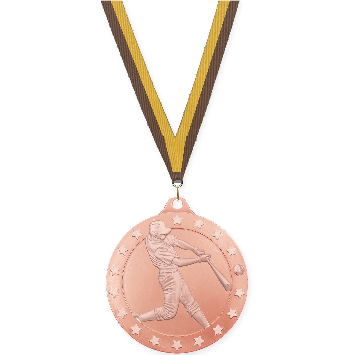 2 3/4 inch baseball Radiance medal in bronze with Brown Gold neck ribbon