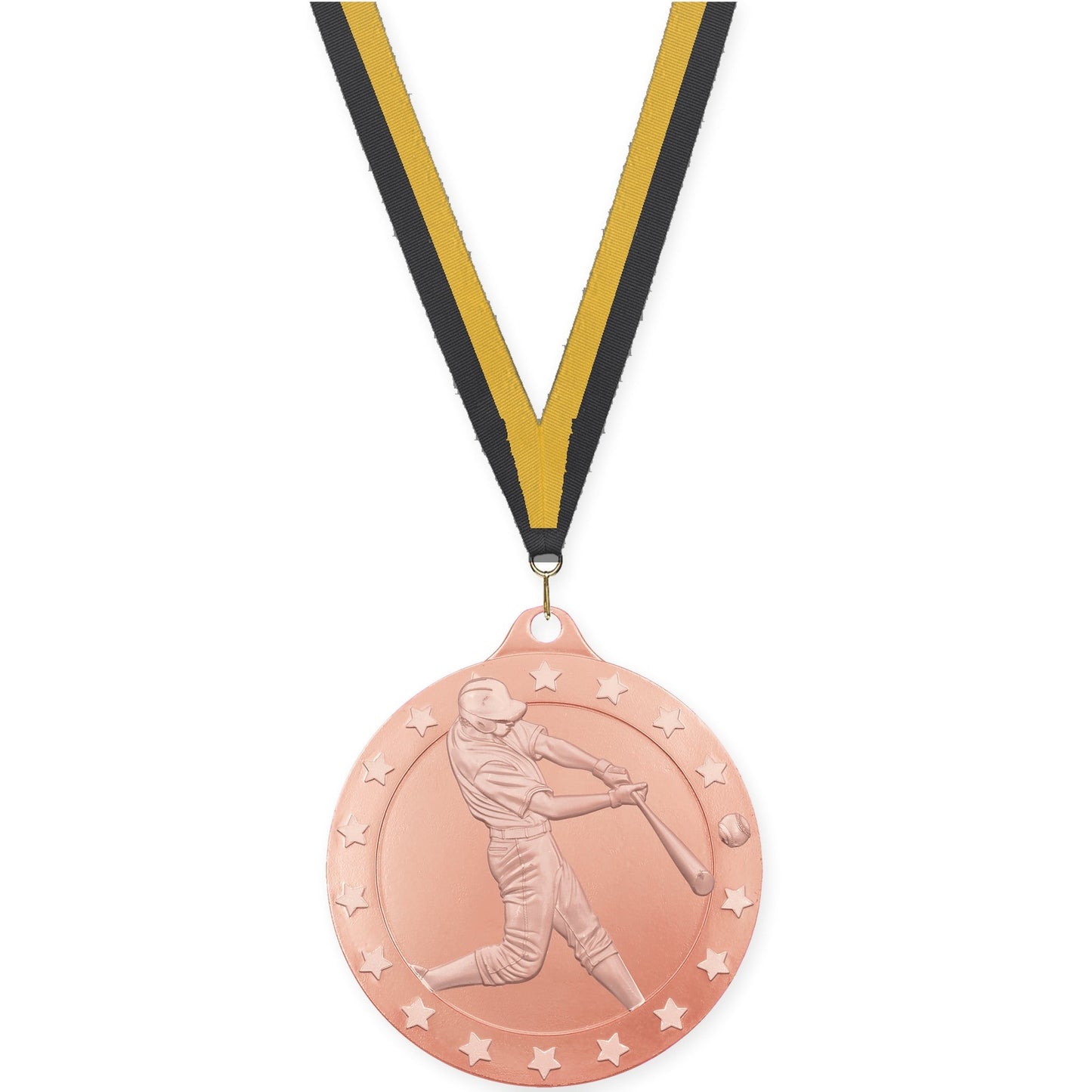 2 3/4 inch baseball Radiance medal in bronze with Black Gold neck ribbon