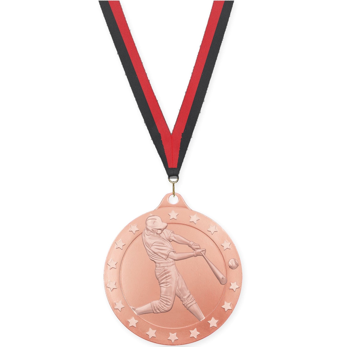 2 3/4 inch baseball Radiance medal in bronze with Black Red neck ribbon