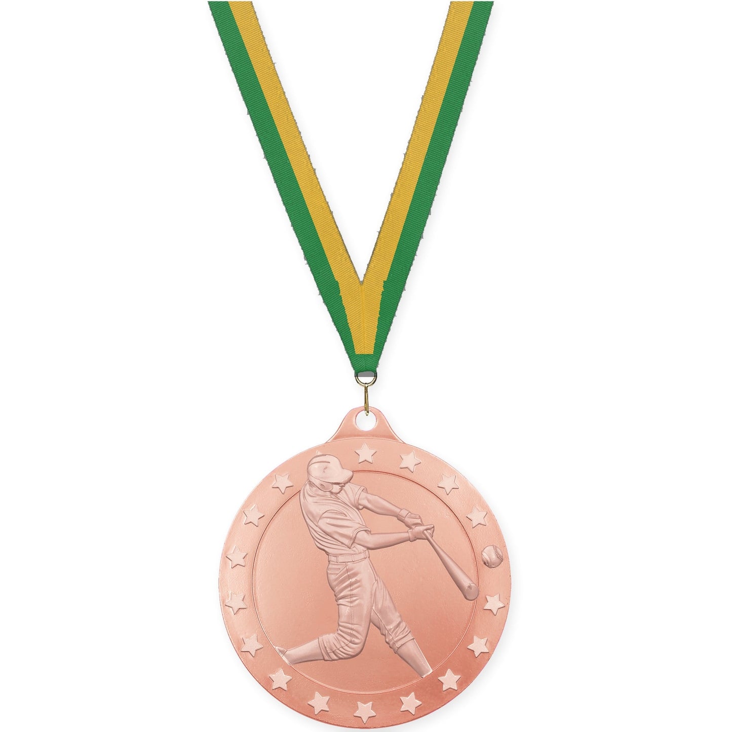 2 3/4 inch baseball Radiance medal in bronze with Green Gold neck ribbon