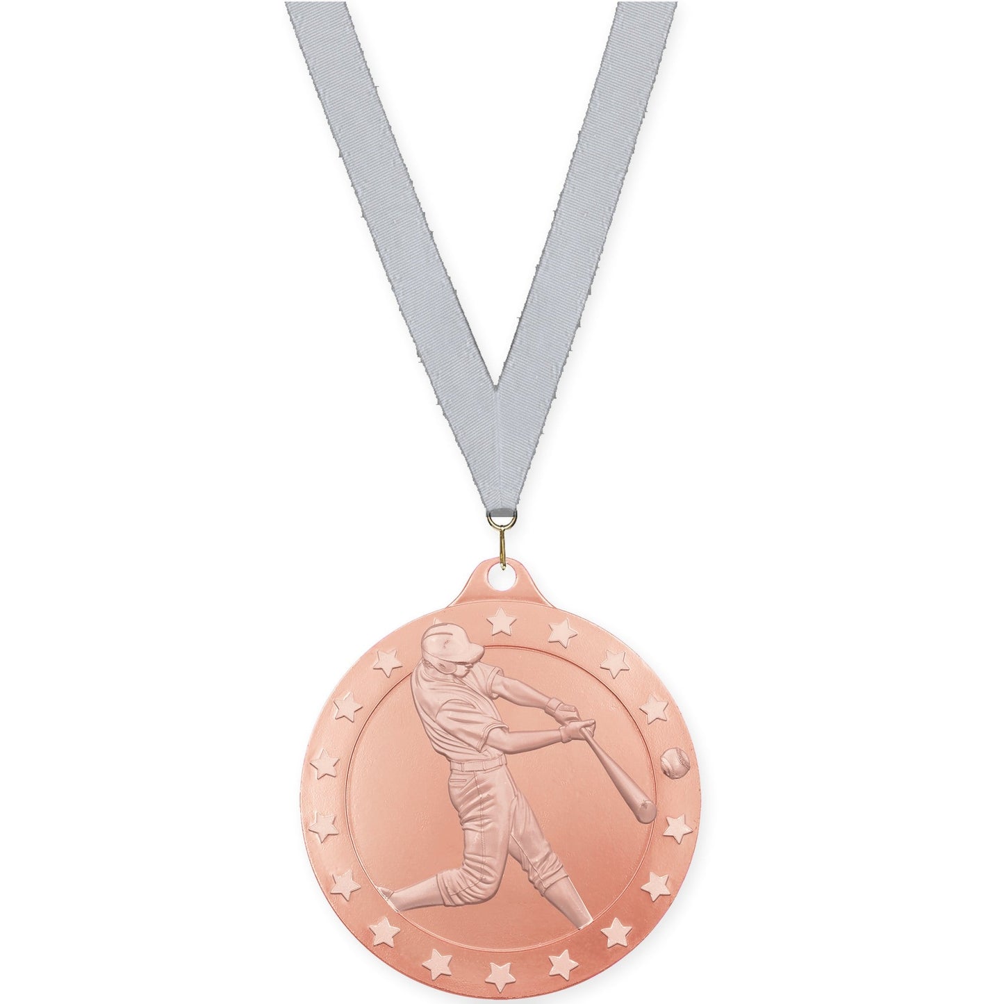 2 3/4 inch baseball Radiance medal in bronze with Silver Metallic neck ribbon