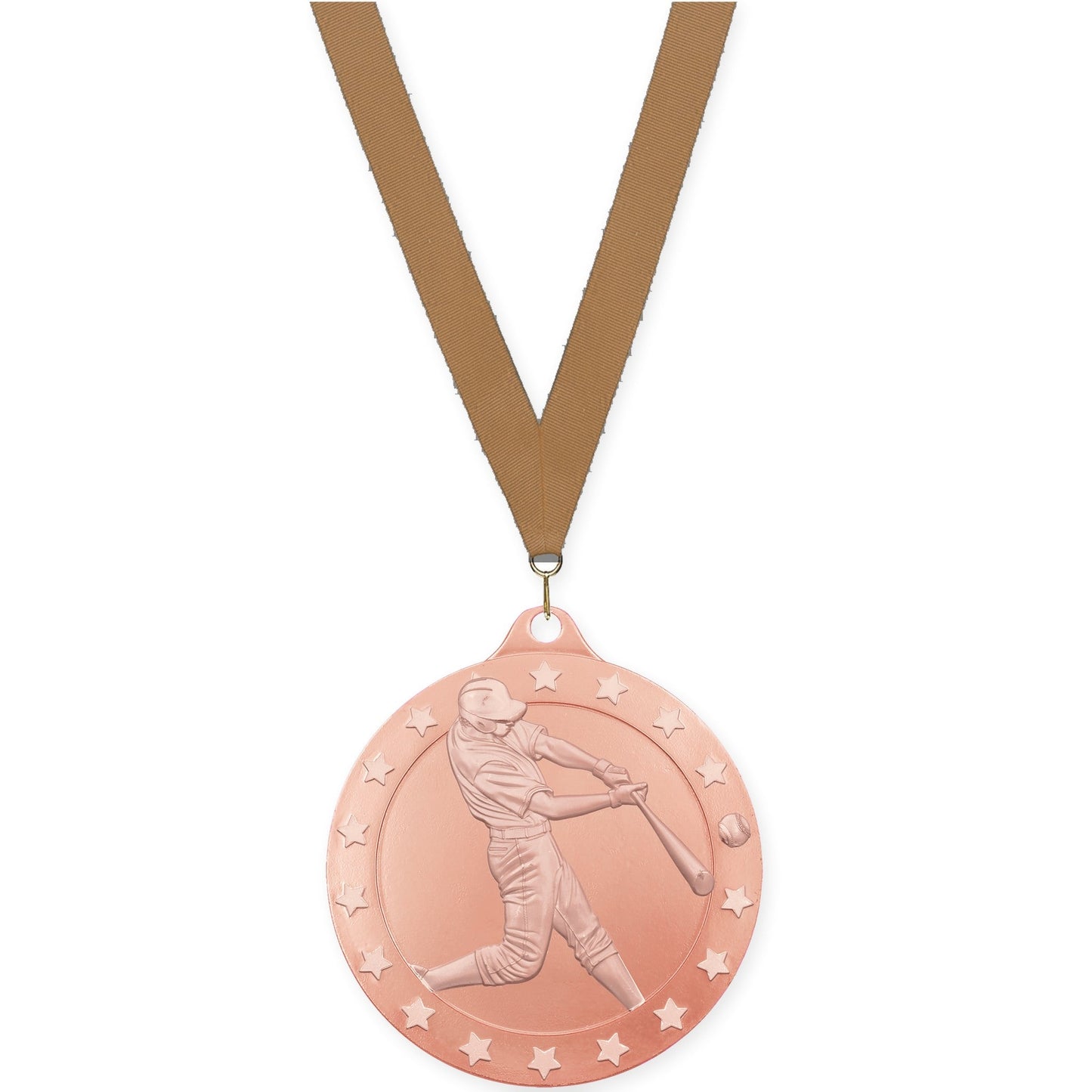 2 3/4 inch baseball Radiance medal in bronze with Bronze Metallic neck ribbon