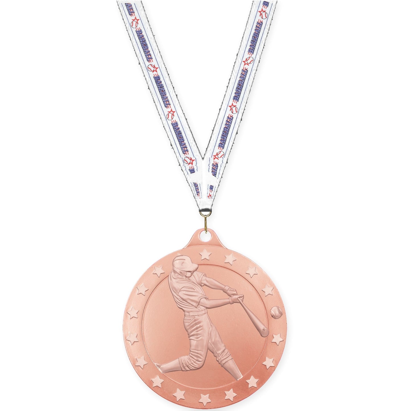 2 3/4 inch baseball Radiance medal in bronze with Baseball neck ribbon