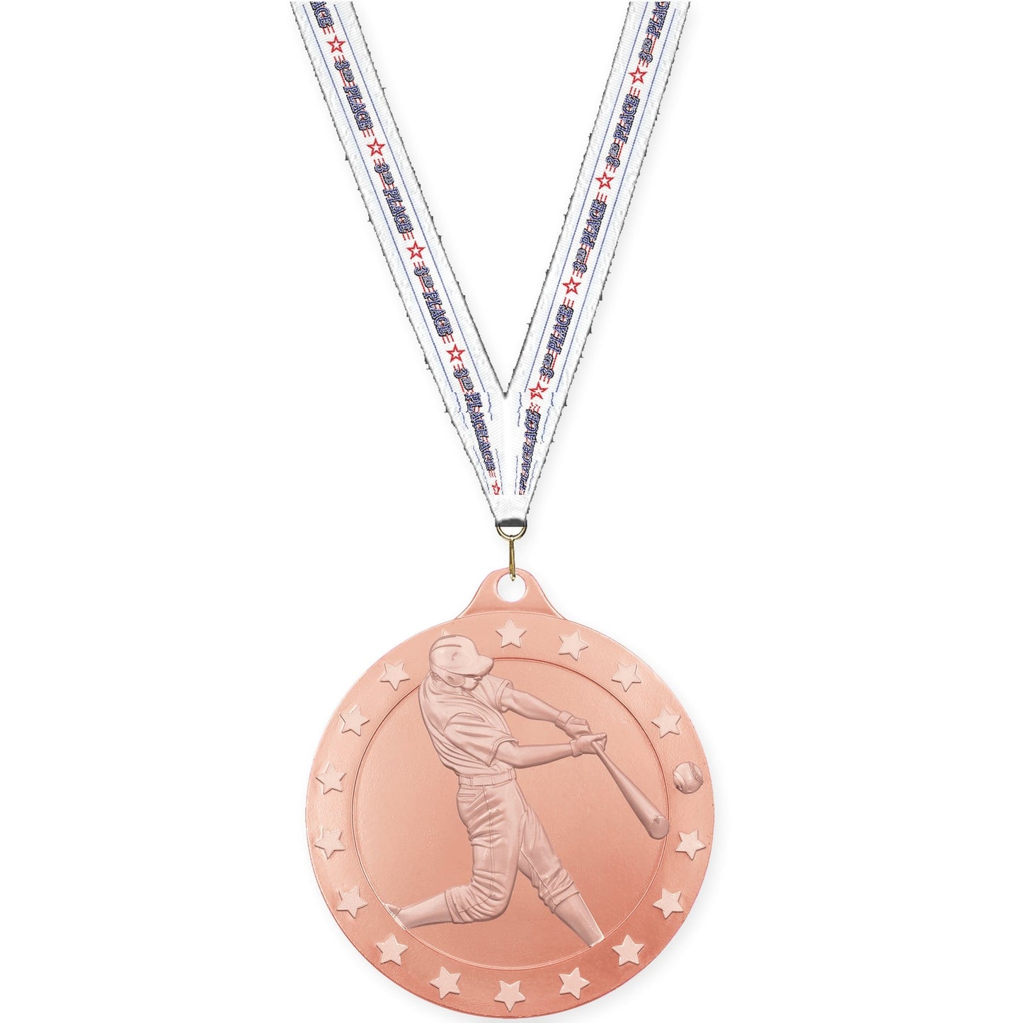 2 3/4 inch baseball Radiance medal in bronze with 3rd Place neck ribbon
