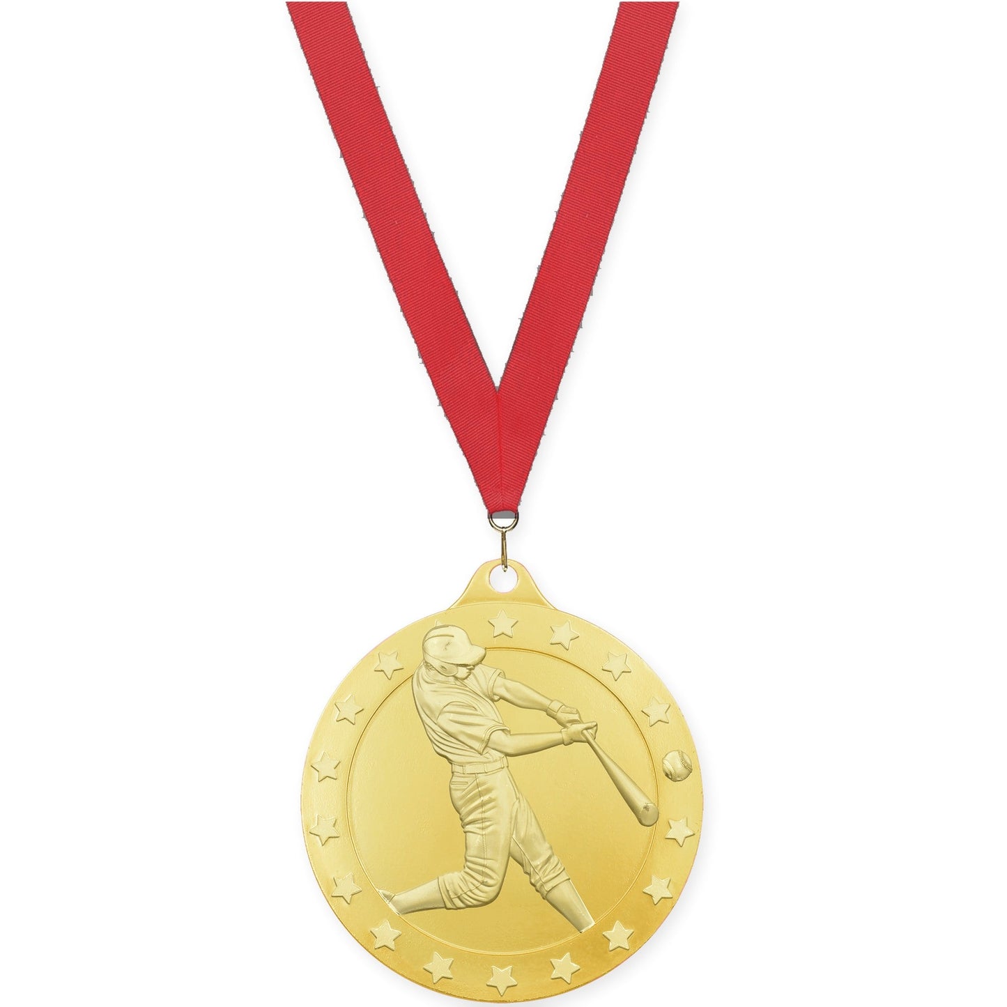 2 3/4 inch baseball Radiance medal in gold with Red neck ribbon