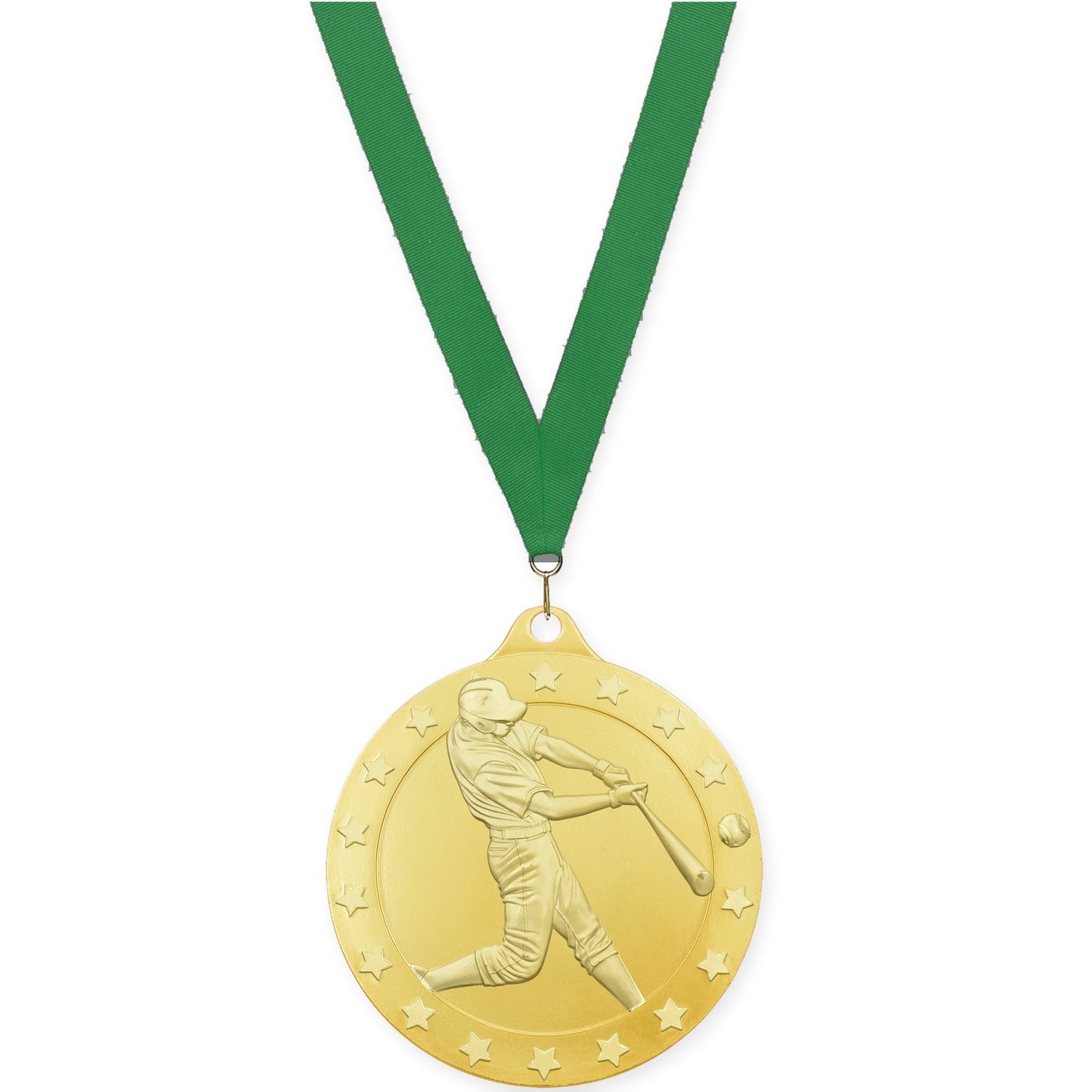 2 3/4 inch baseball Radiance medal in gold with Green neck ribbon