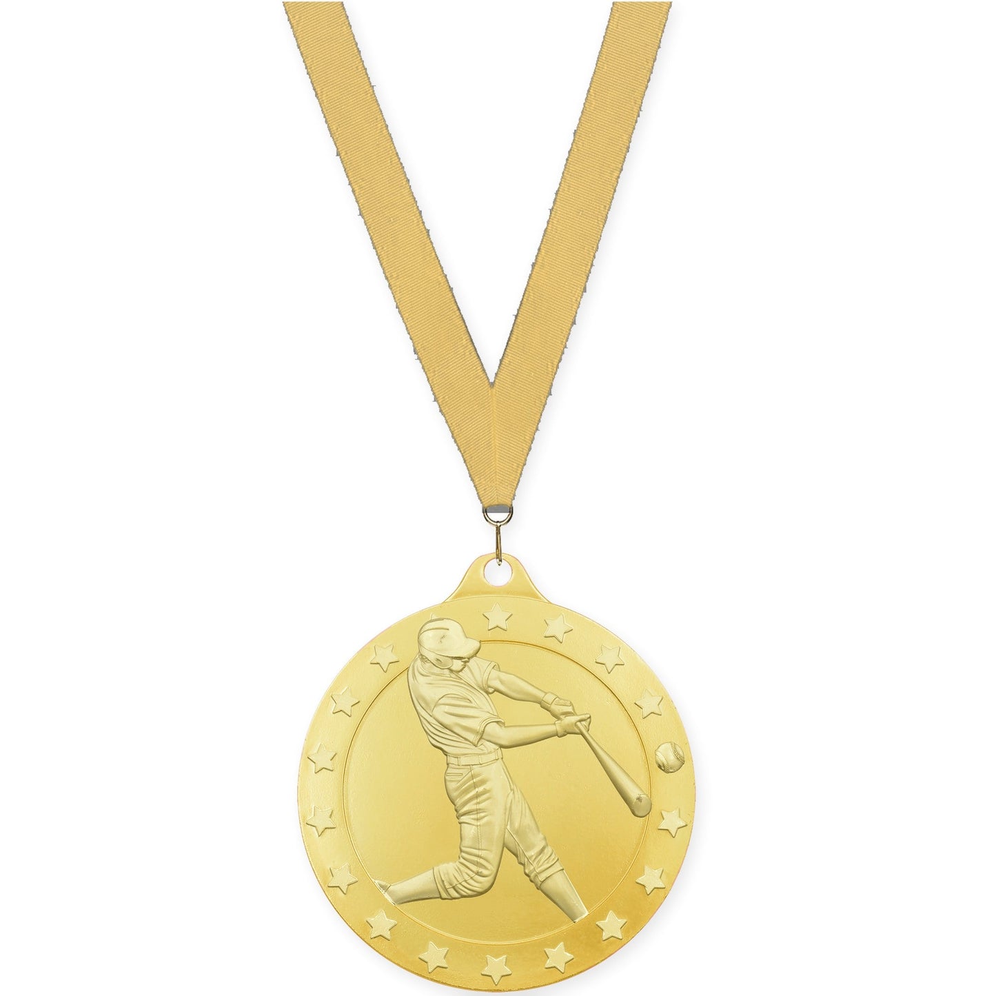 2 3/4 inch baseball Radiance medal in gold with Gold Metallic neck ribbon