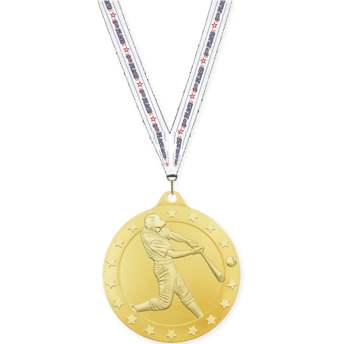 2 3/4 inch baseball Radiance medal in gold with 3rd Place neck ribbon