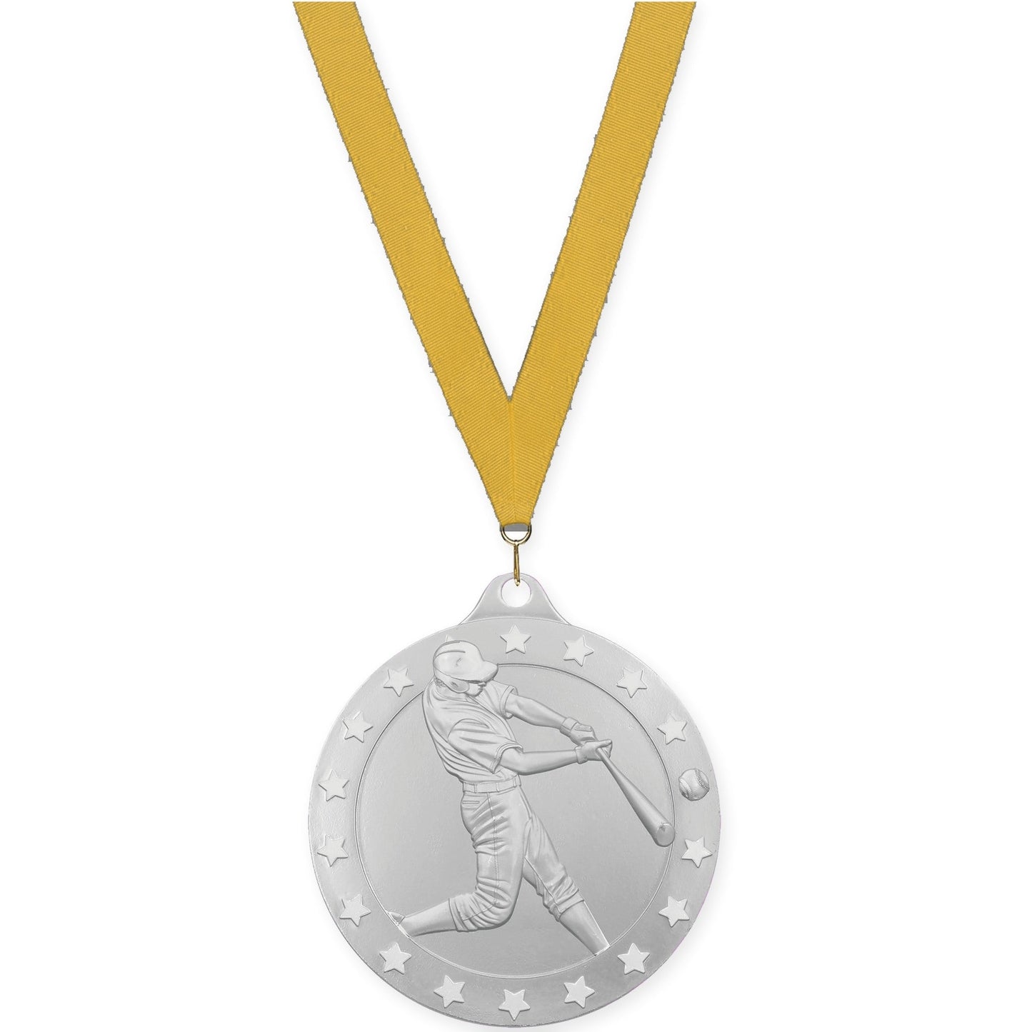 2 3/4 inch baseball Radiance medal in silver with Gold neck ribbon